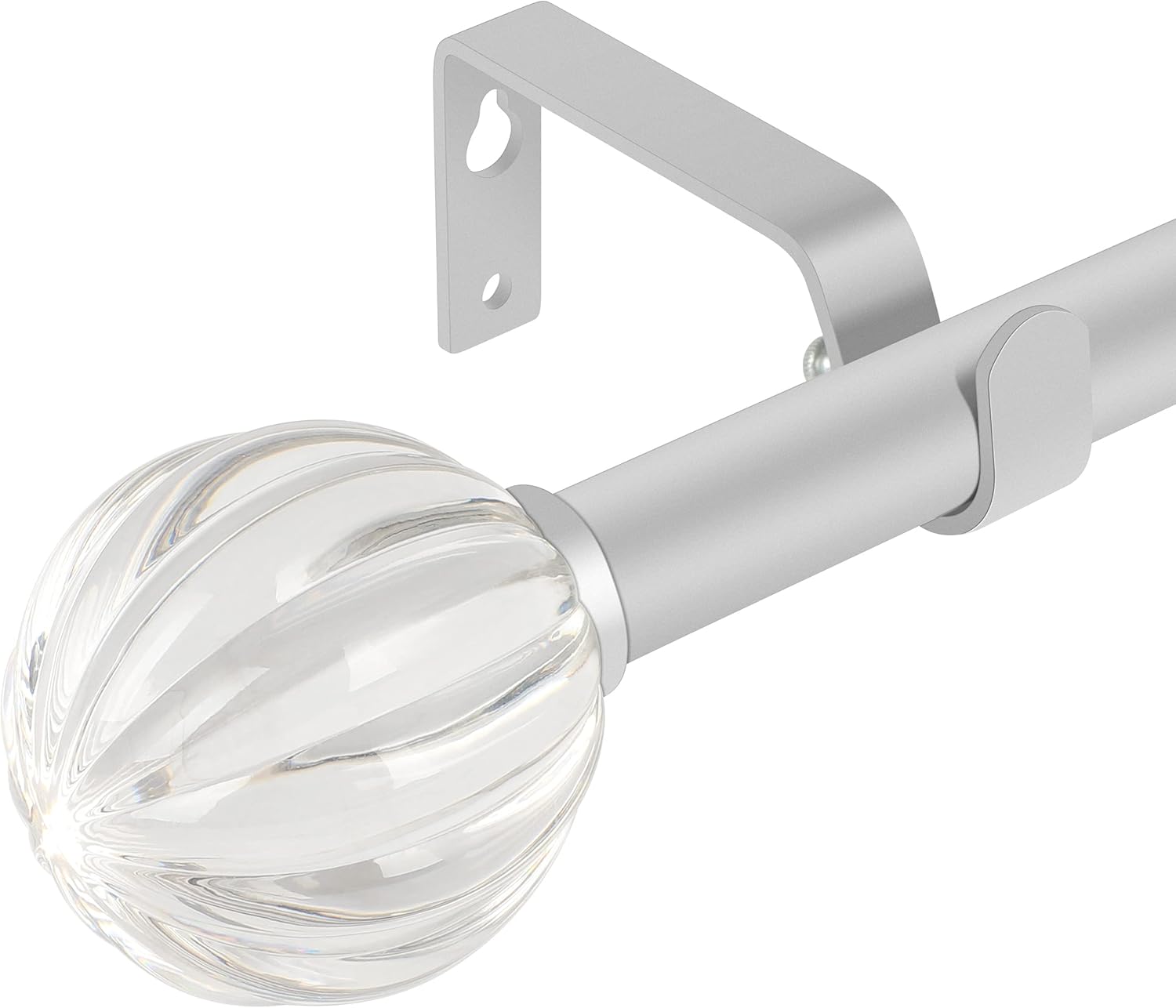 DAINTIER 34 Inch Single Window Curtain Rod with Crystal Acrylic Finial Matte Silver