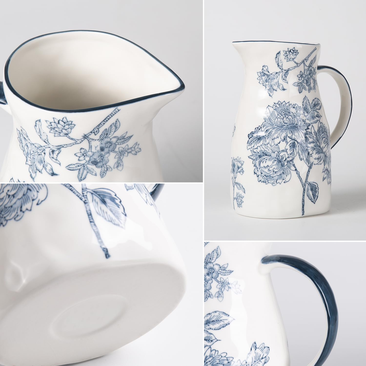 Classic Ceramic Pitcher Vase Blue and White Decor with Handle