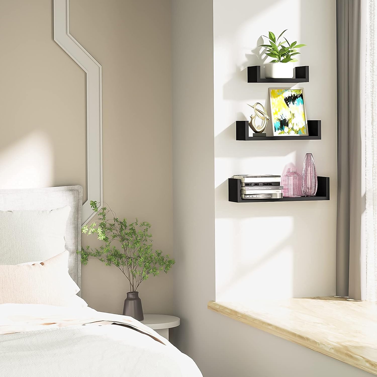 SRIWATANA Floating Shelves Wall Mounted Black