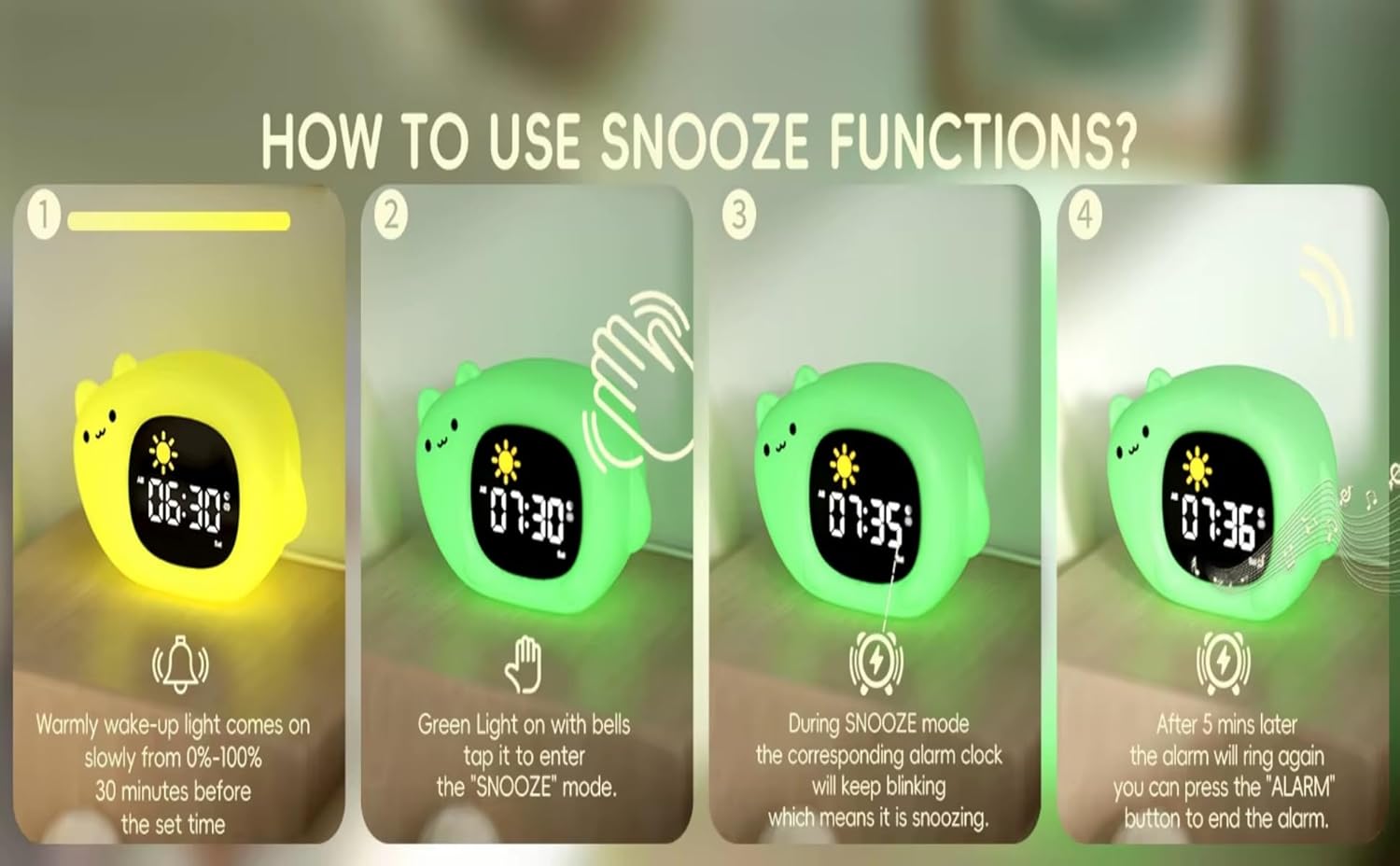 Kids Sleep Training Clock with Night Light and Sounds