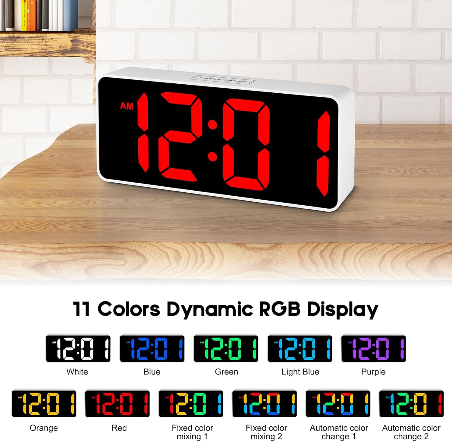 Catrne Small Digital Alarm Clock with RGB Light and Brightness Dimmer