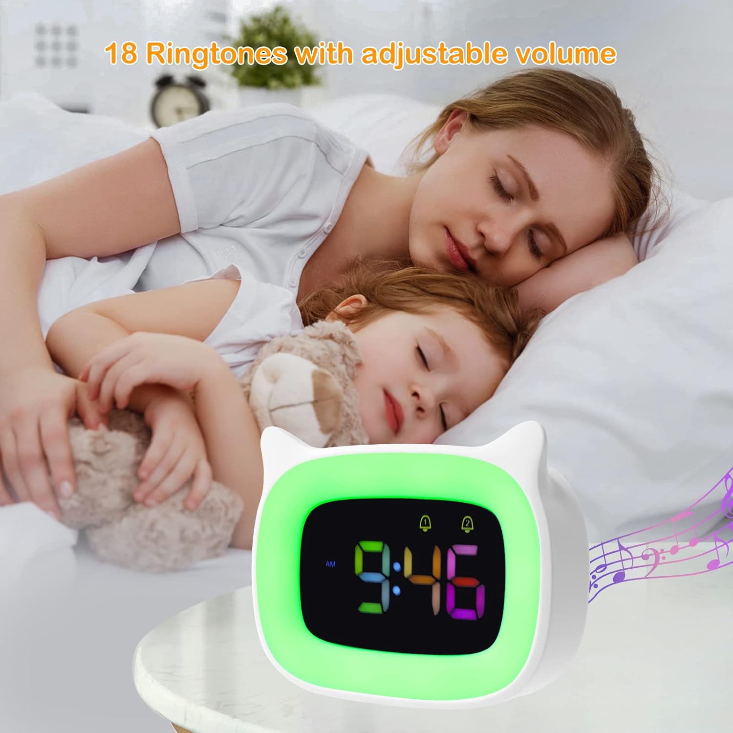 Cute RGB Alarm Clock with Night Light for Kids and Teens