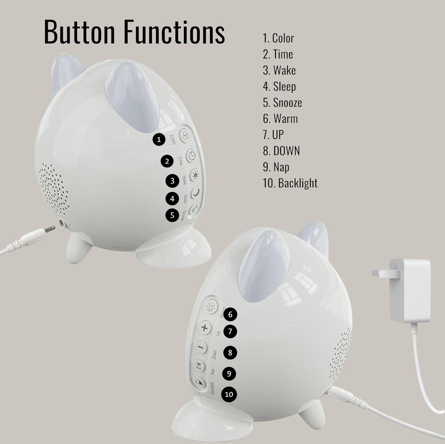 IQ Cat Sleep Training Clock with Night Light and Dual Alarm