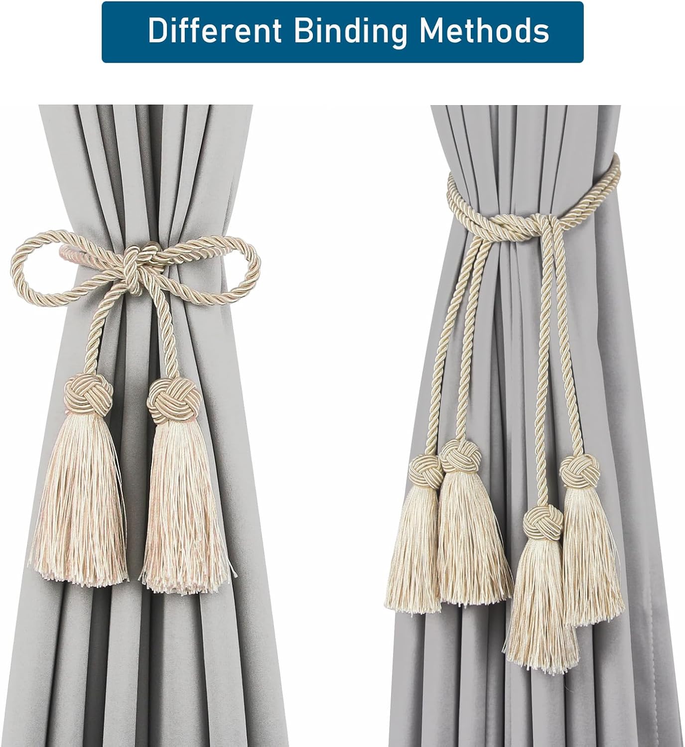 Elegant Curtain Tiebacks with Tassel Beige 2 Pack