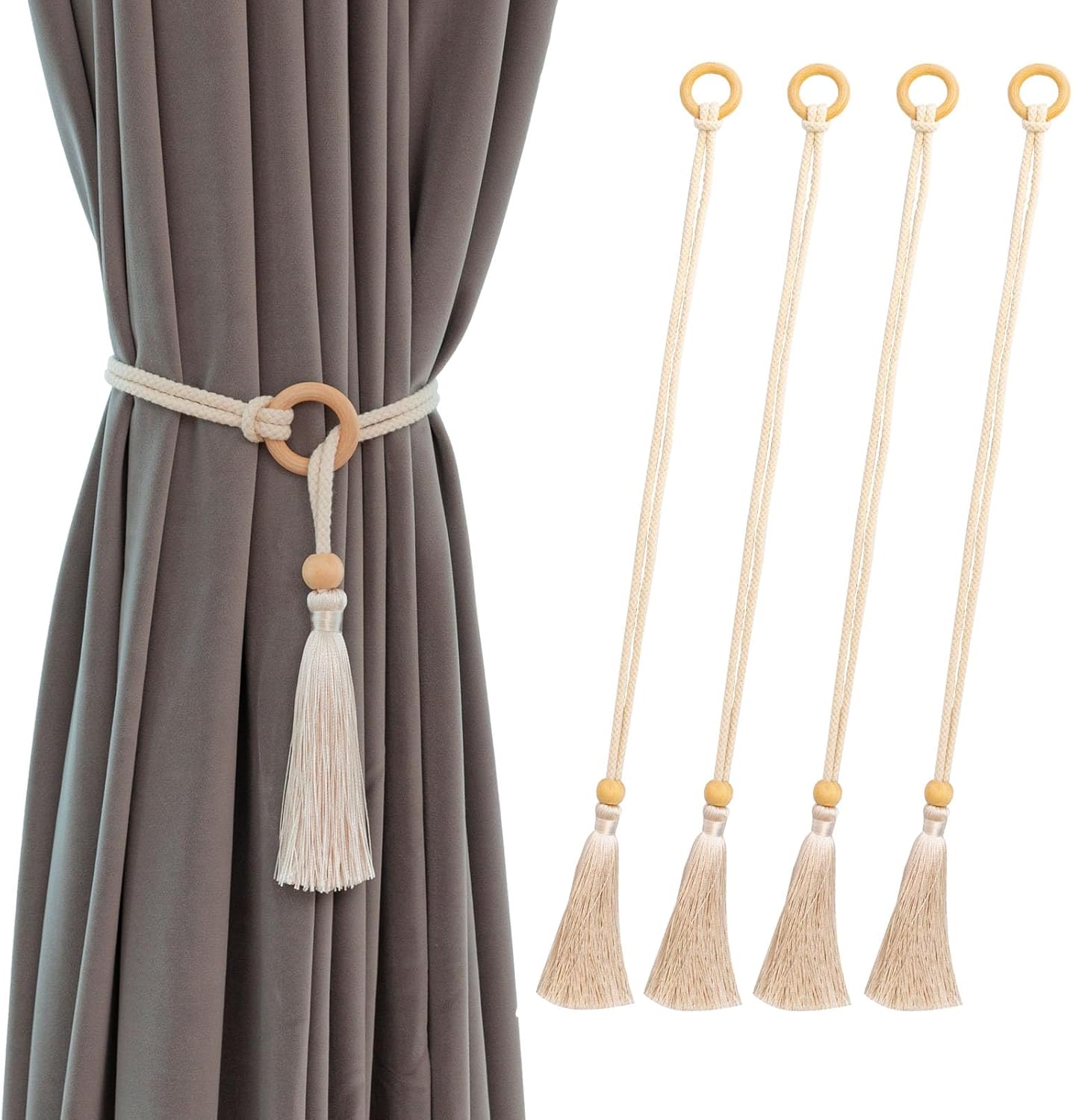 Boho Beige Curtain Tiebacks Holders 4 Pack