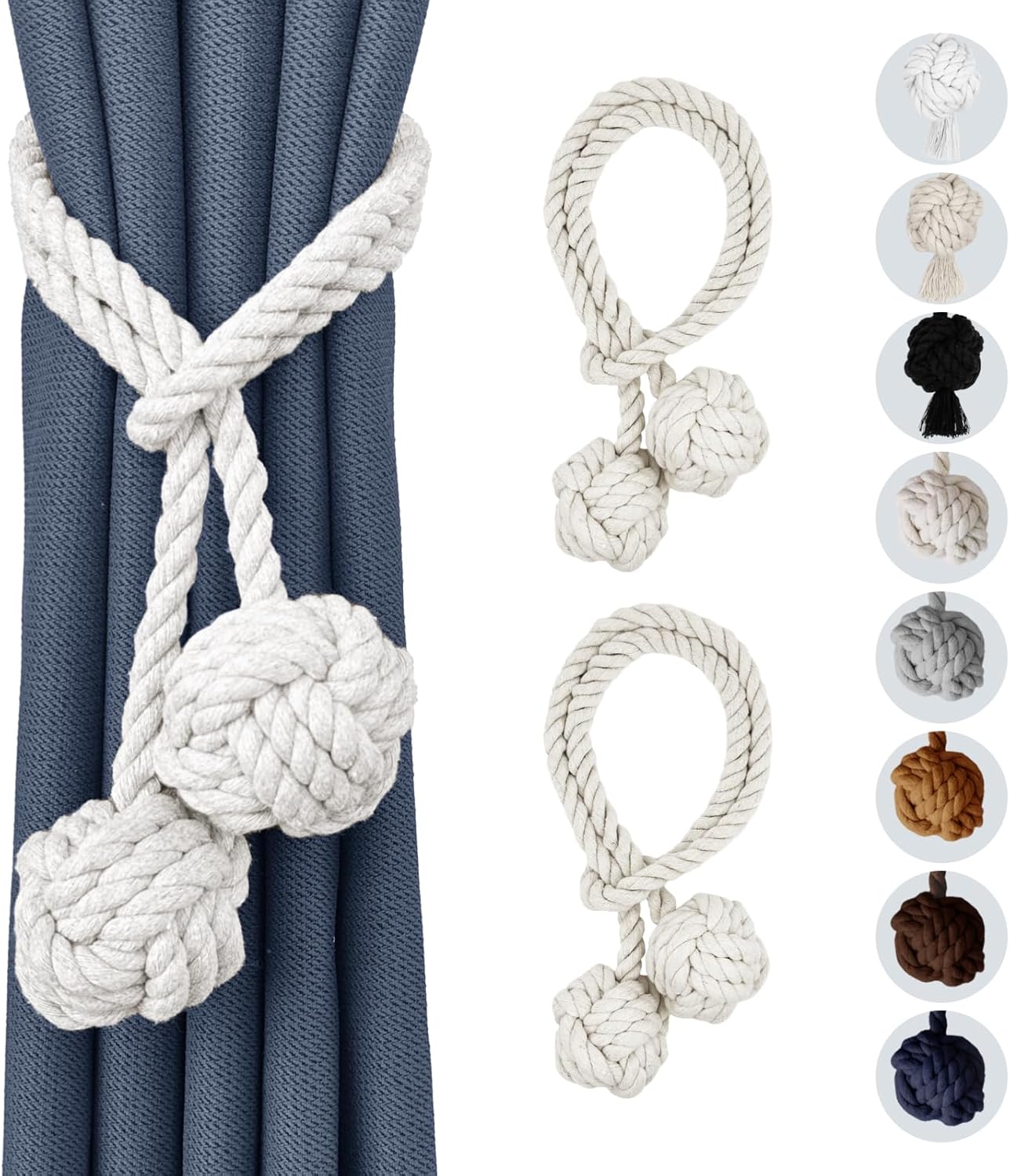 Remunkia 2 Piece Boho Curtain Tiebacks with Rope and Balls
