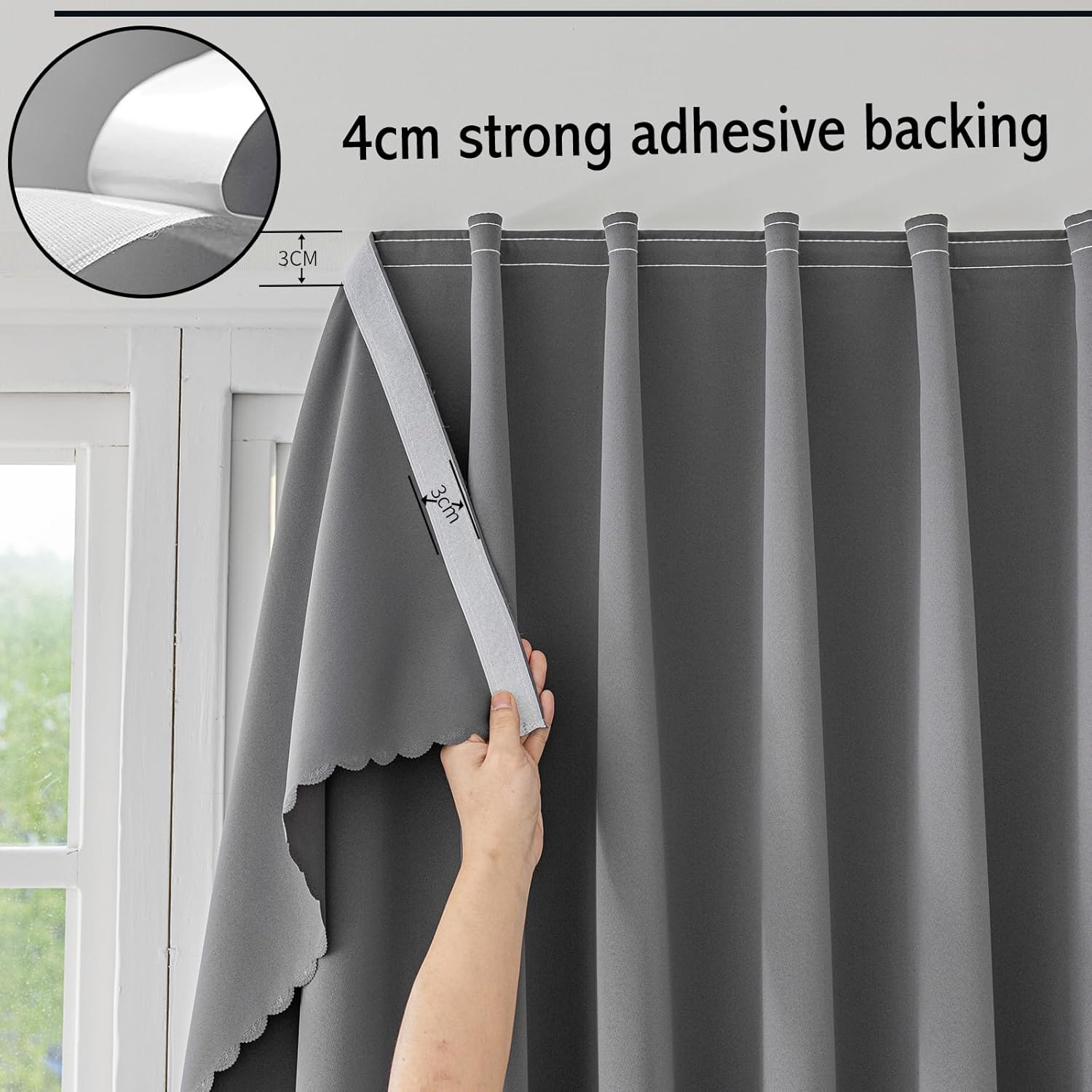 Jilron Magic Tape Blackout Curtains No Drill 2 Panels