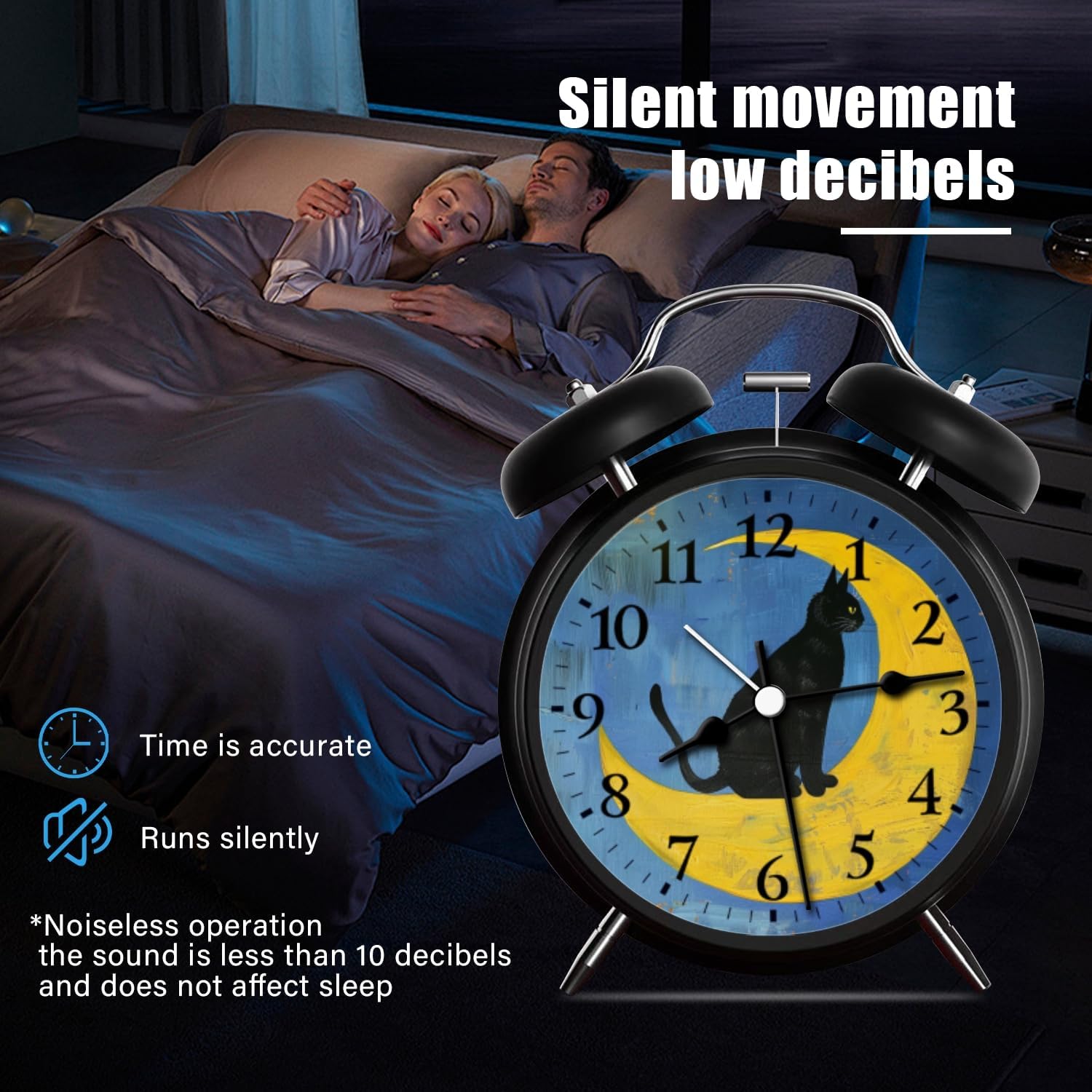 Kyvita Analog Alarm Clock with Night Light and Silent Movement