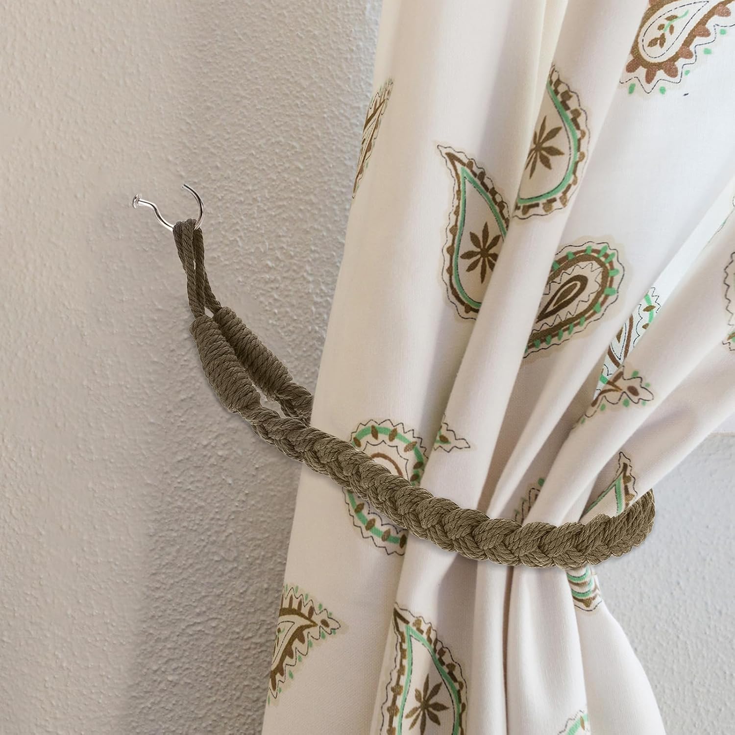 Uxcell 2Pcs Cotton Rope Curtain Tiebacks with Metal Hooks