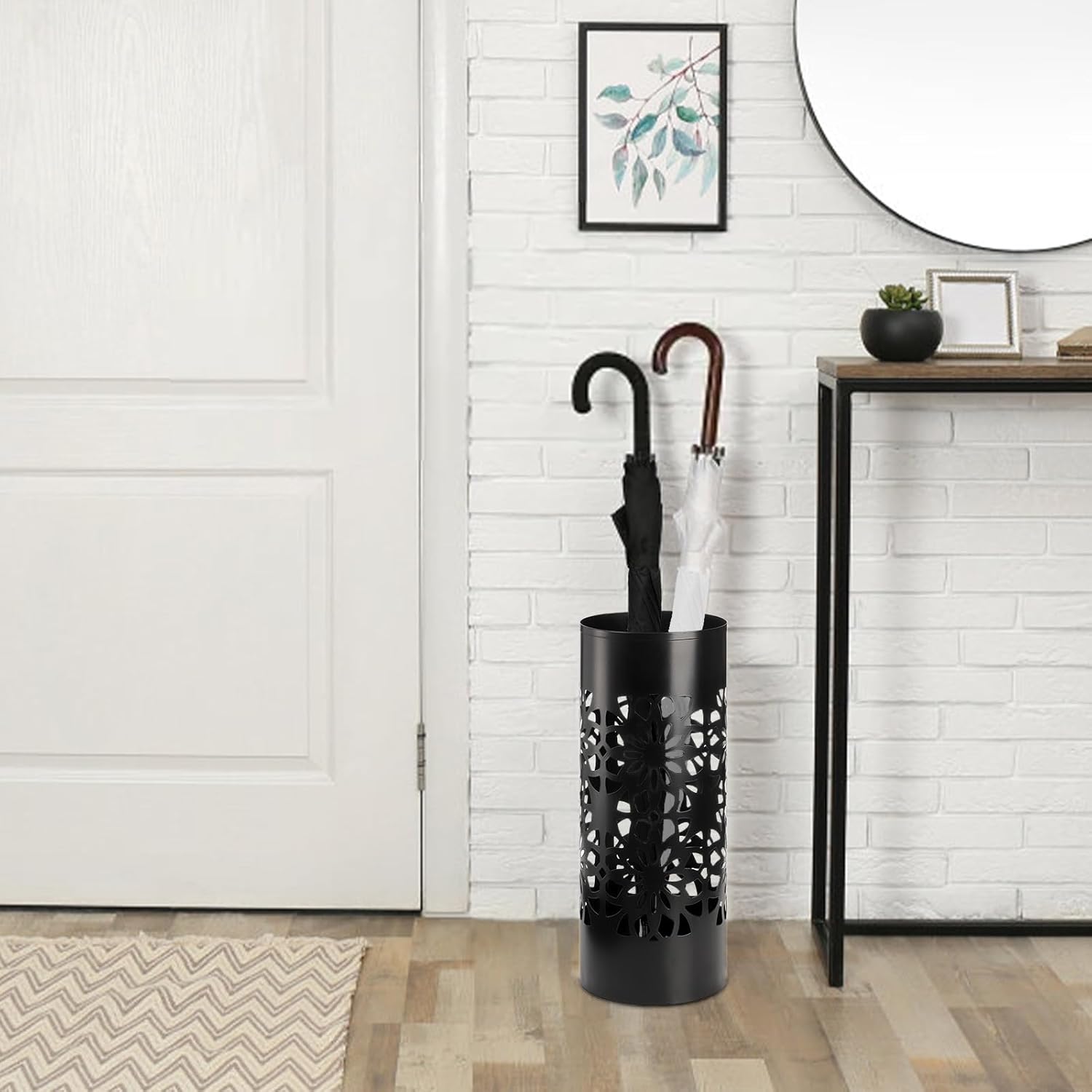 Bekith Metal Umbrella Stand Black Round Holder for Entryway Home Office