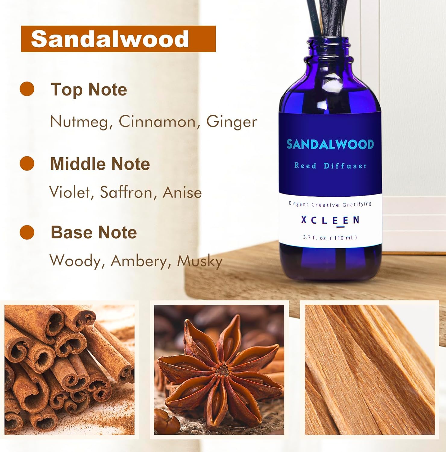 Xcleen Sandalwood Scented Reed Diffuser Set