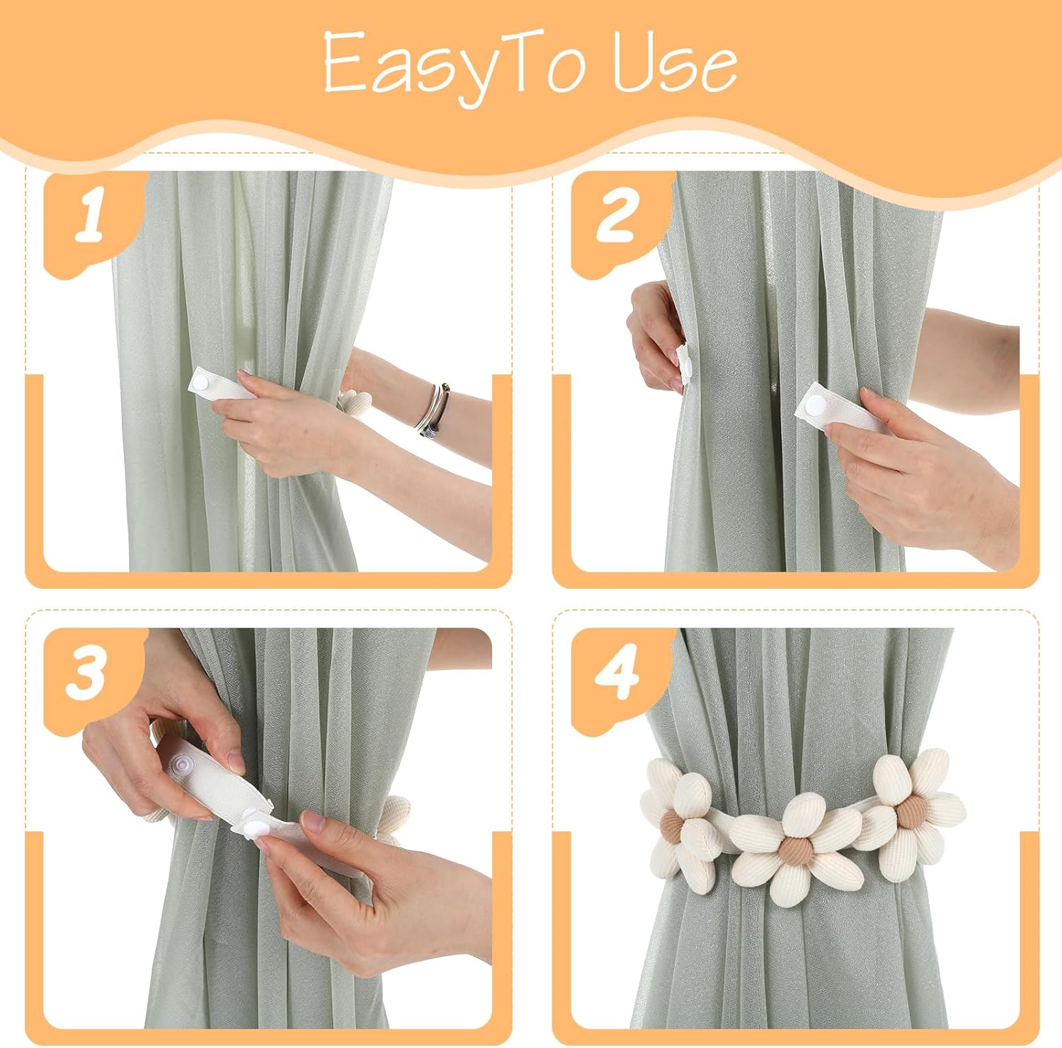 2 Pack Flower Curtain Tiebacks with Snap Button