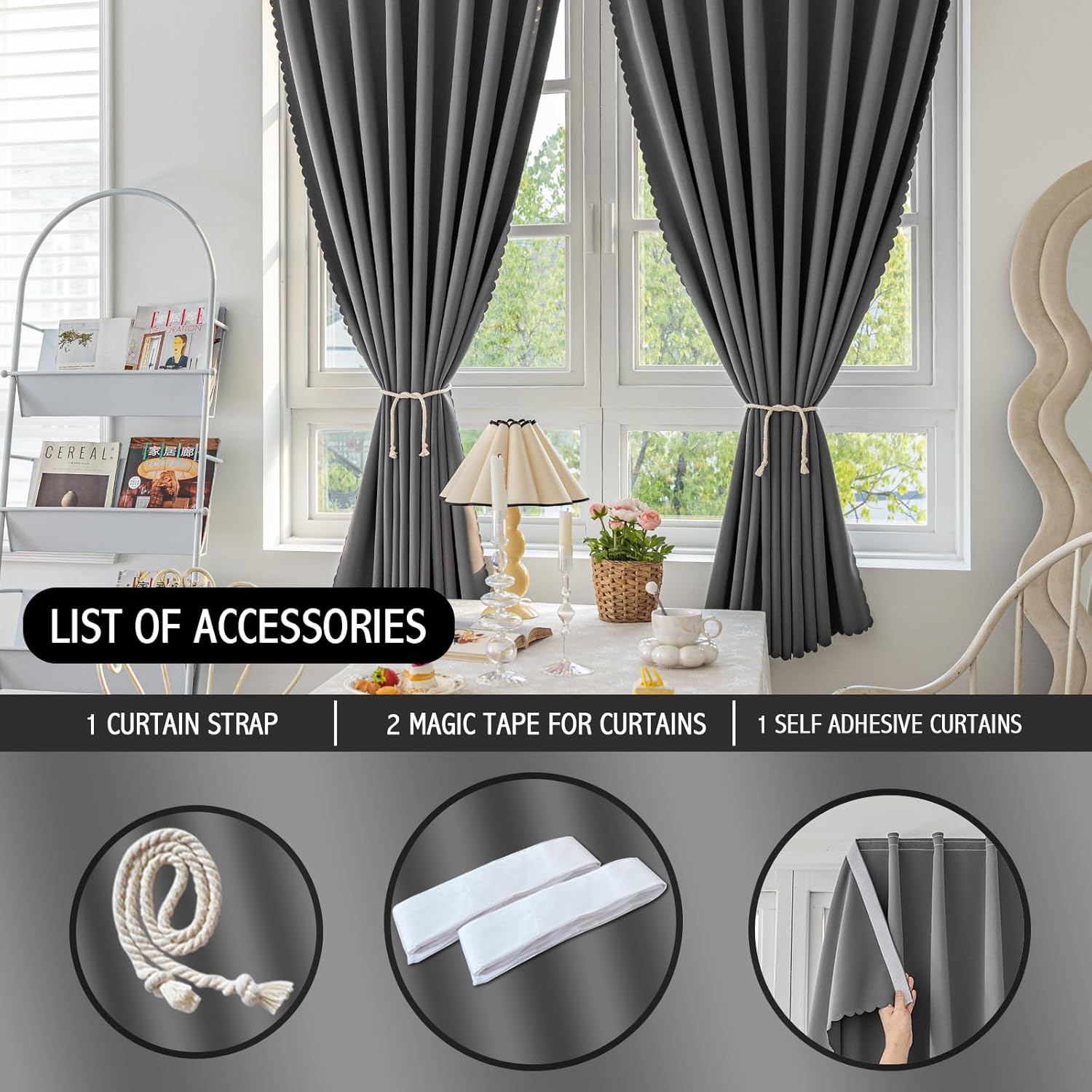 Jilron Magic Tape Blackout Curtains No Drill 2 Panels