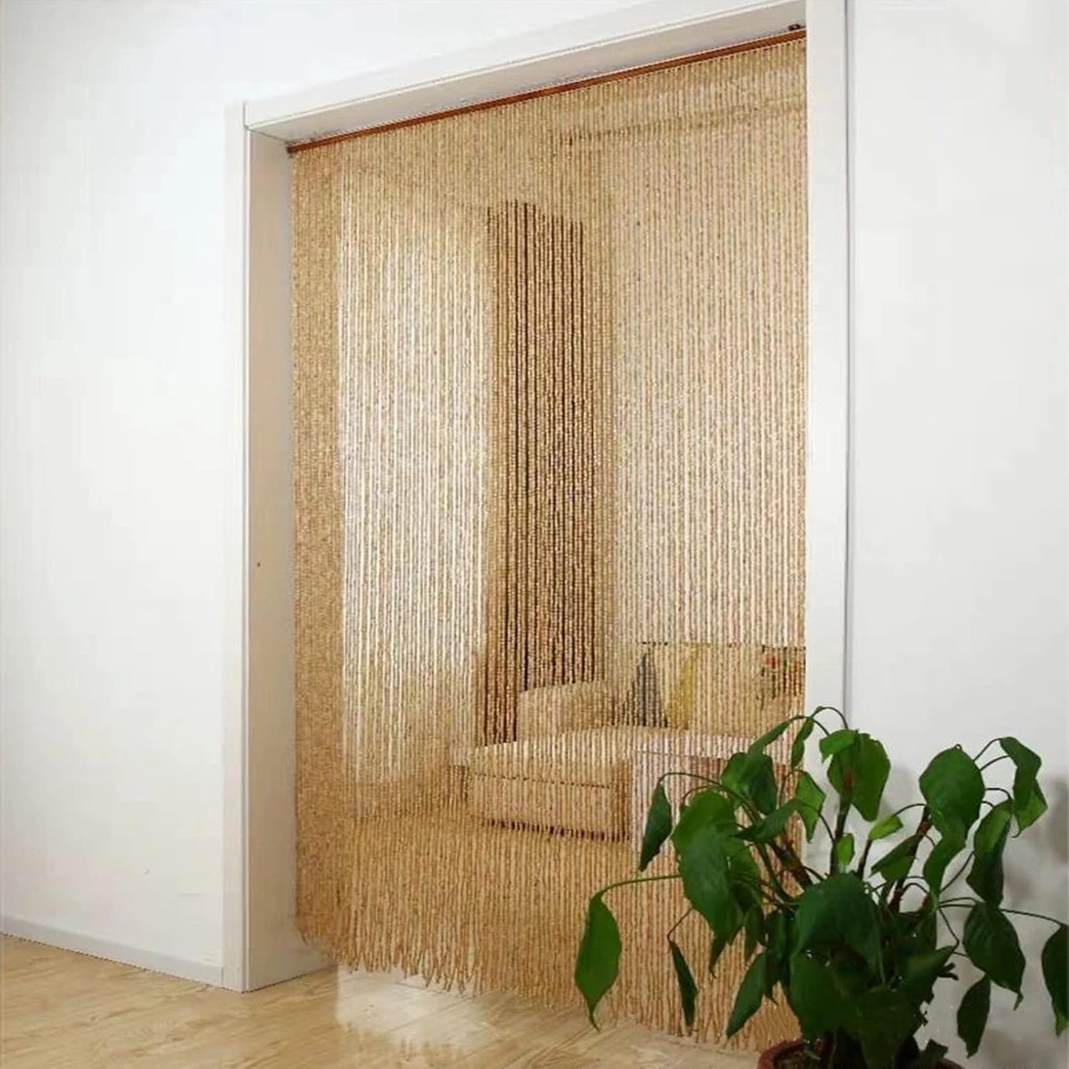 Natural Beaded Bamboo Curtain for Doorway and Room Division
