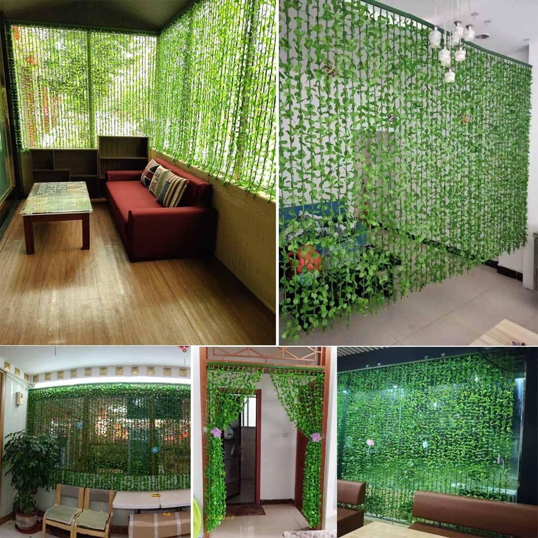 Green Leaves Bamboo Beaded Curtain 35 x 55