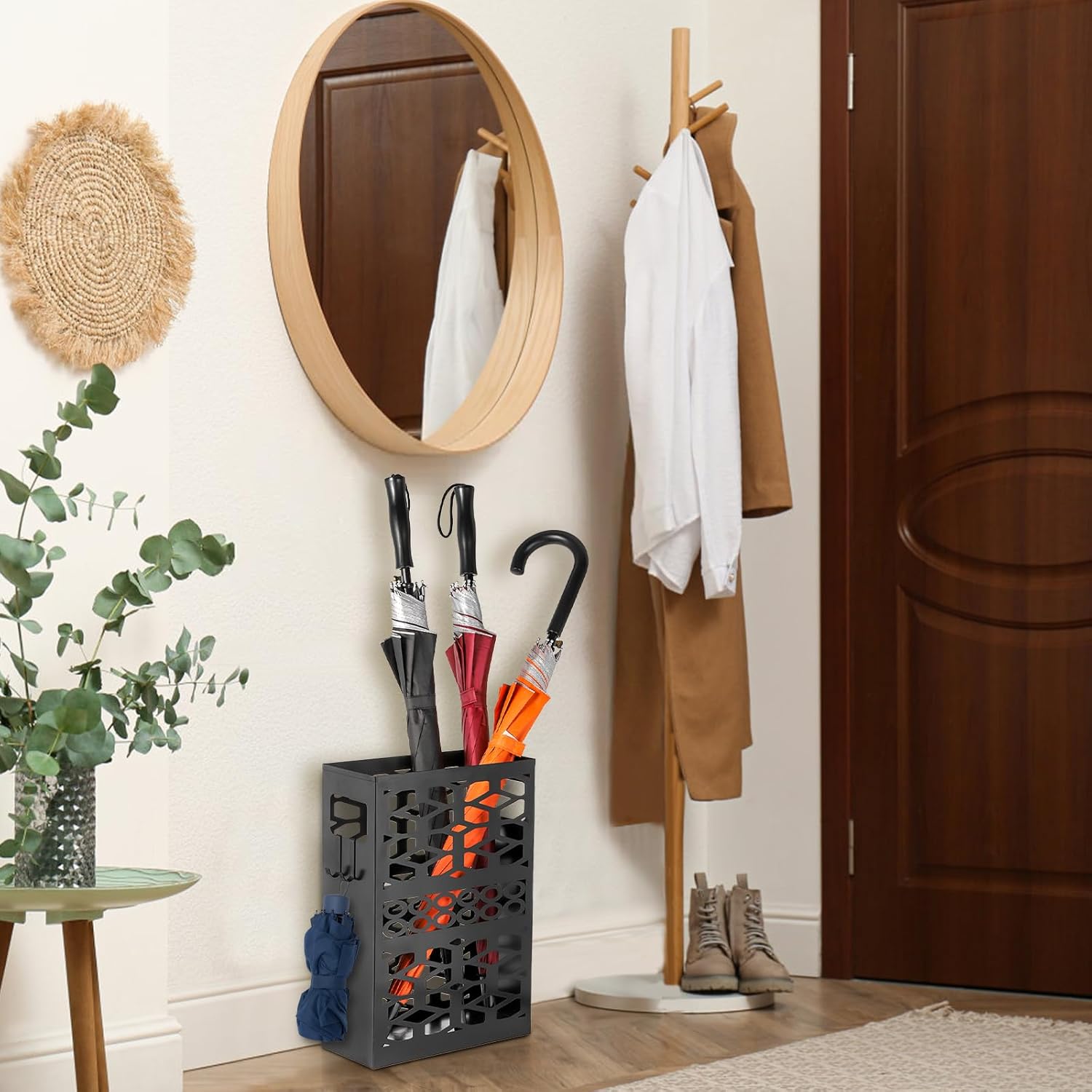 ZENFUN Metal Umbrella Holder with 2 Hooks Black