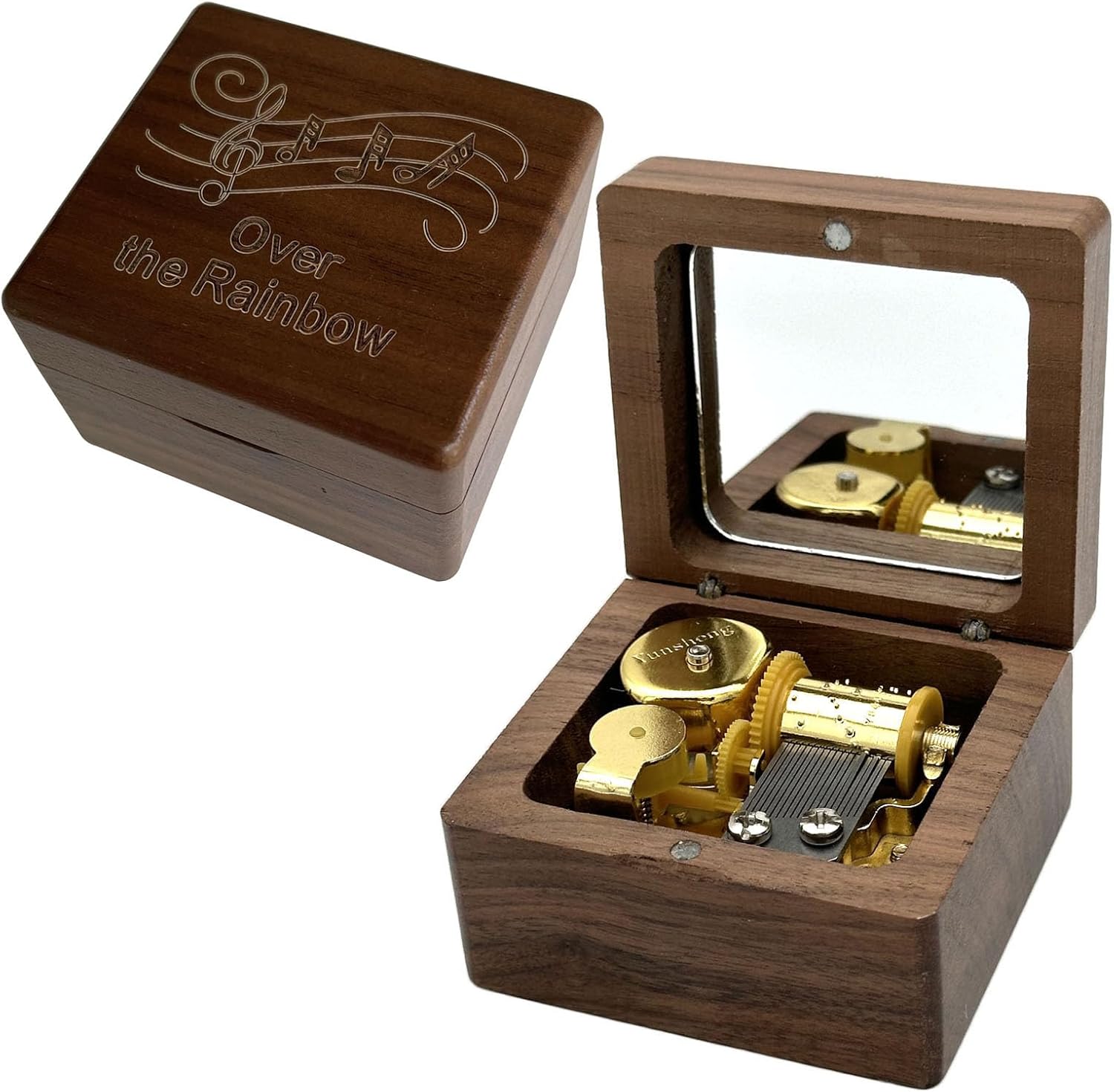 Pursuestar Luxury Walnut Wood Music Box Over The Rainbow