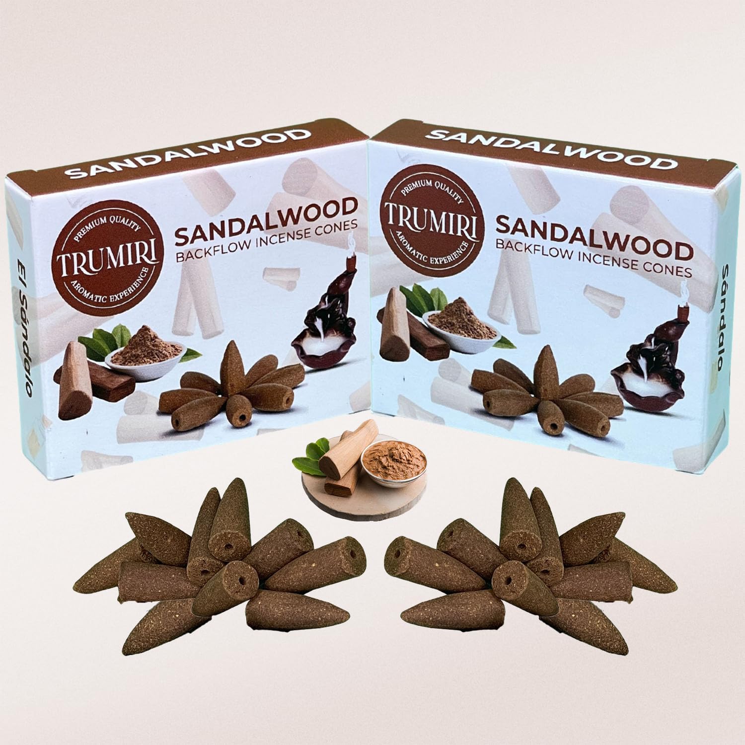 TRUMIRI Sandalwood Backflow Incense Cones - 20 pcs Dual Pack