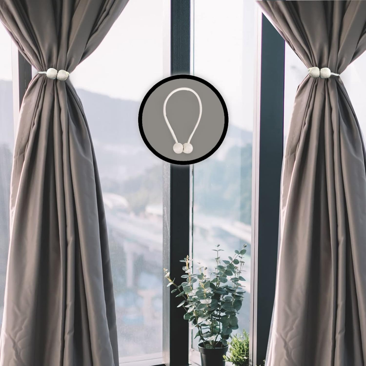 2 pcs Magnetic Curtain Holdbacks Beige