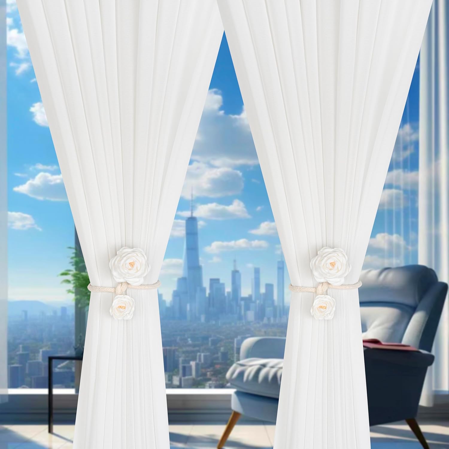 SUQ I OME 2 Pieces Handmade Artificial Flower Curtain Holdbacks