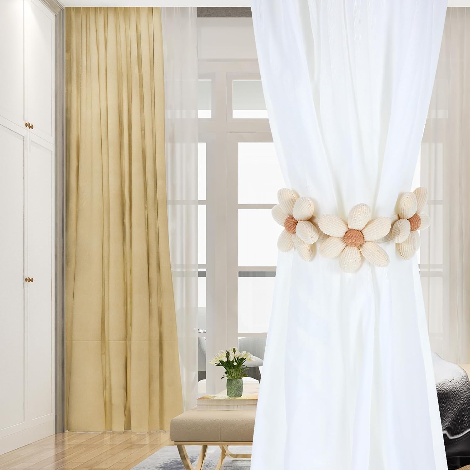 2 Pack Flower Curtain Tiebacks with Snap Button