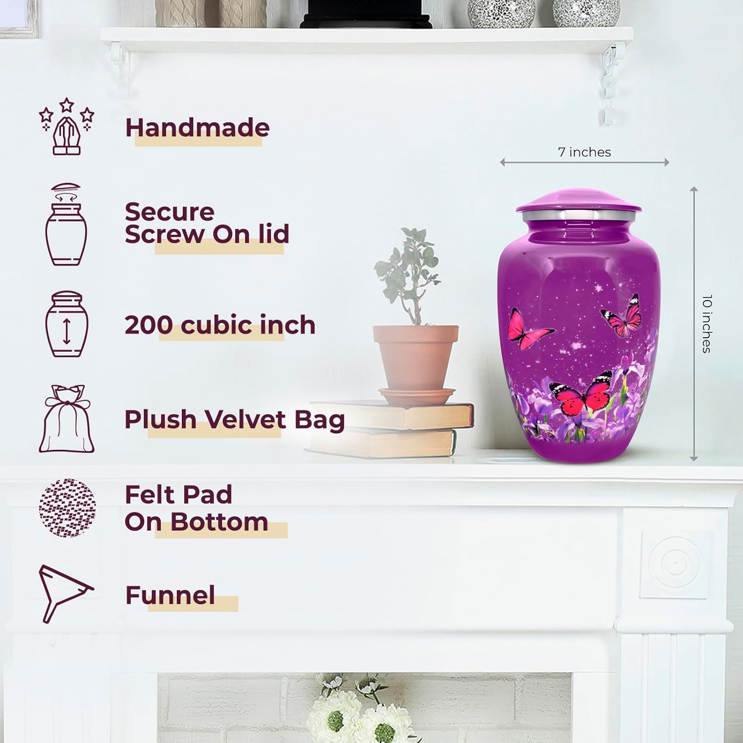 Trupoint Memorials Purple Butterfly Cremation Urn