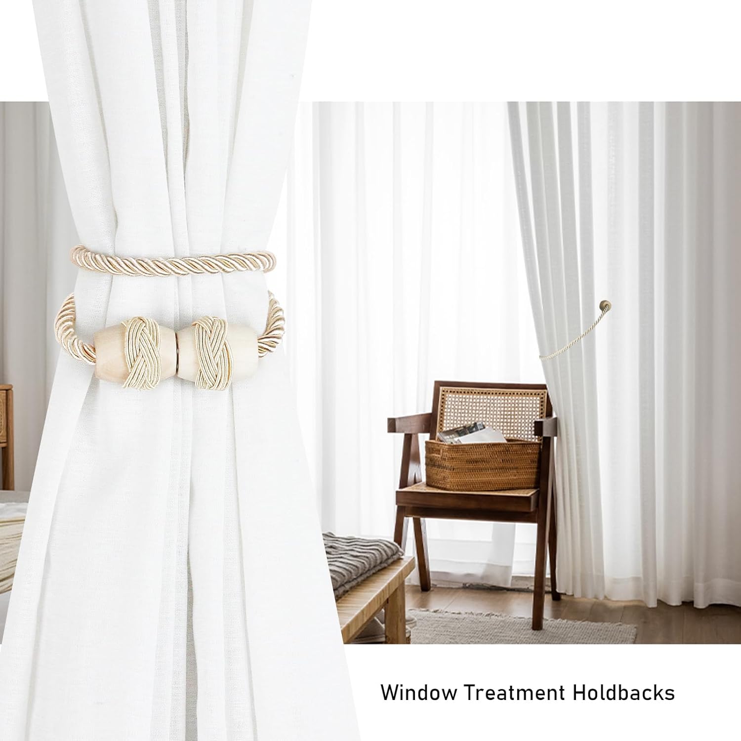 Hangtty Magnetic Curtain Tiebacks 4Pack Beige
