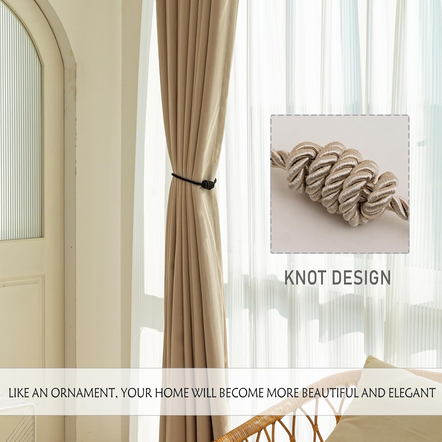 Contoeey Magnetic Curtain Tiebacks 4 Pack Beige