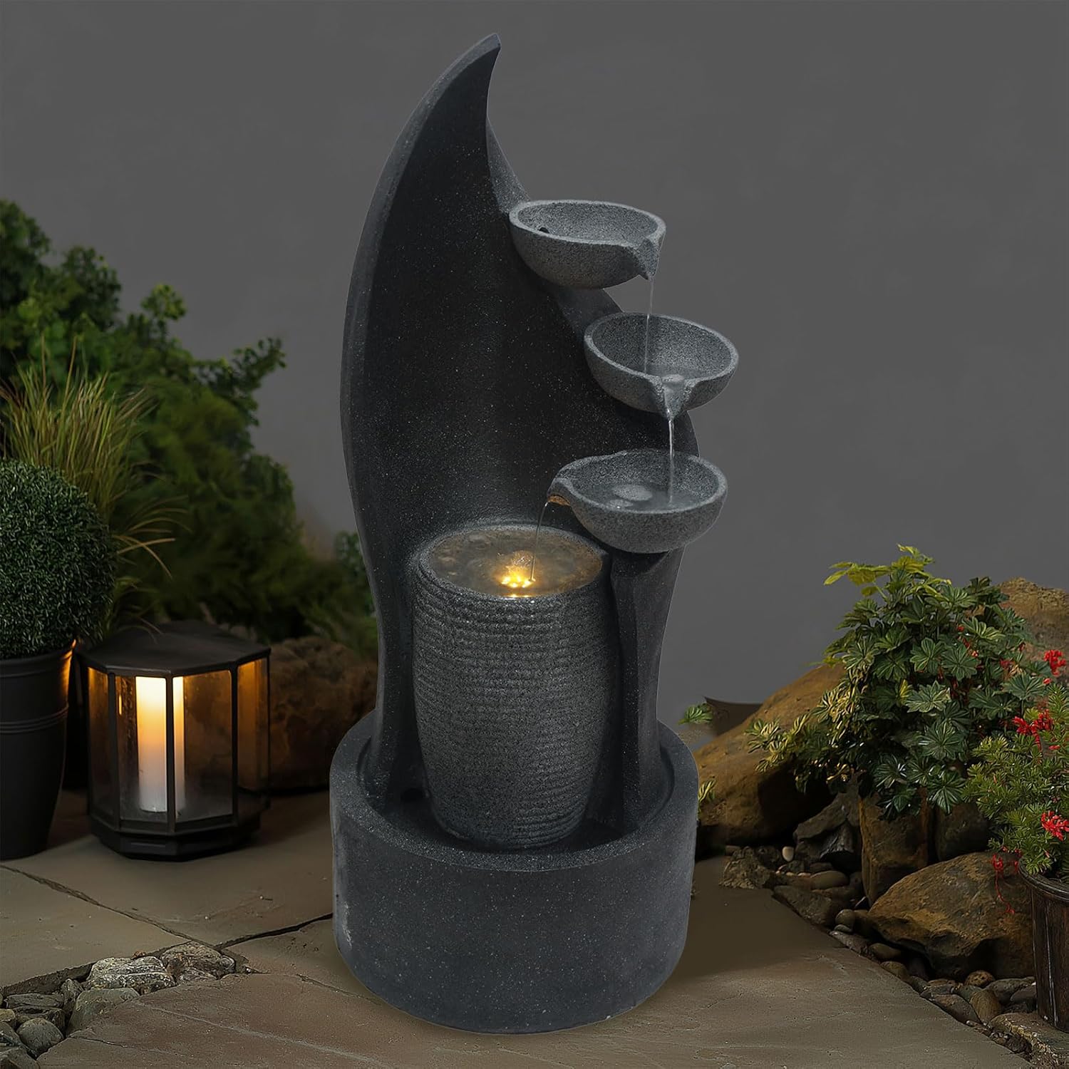 G-LEAF 35 Inch 3-Tier Cascading Bowl Fountain with LED Lights