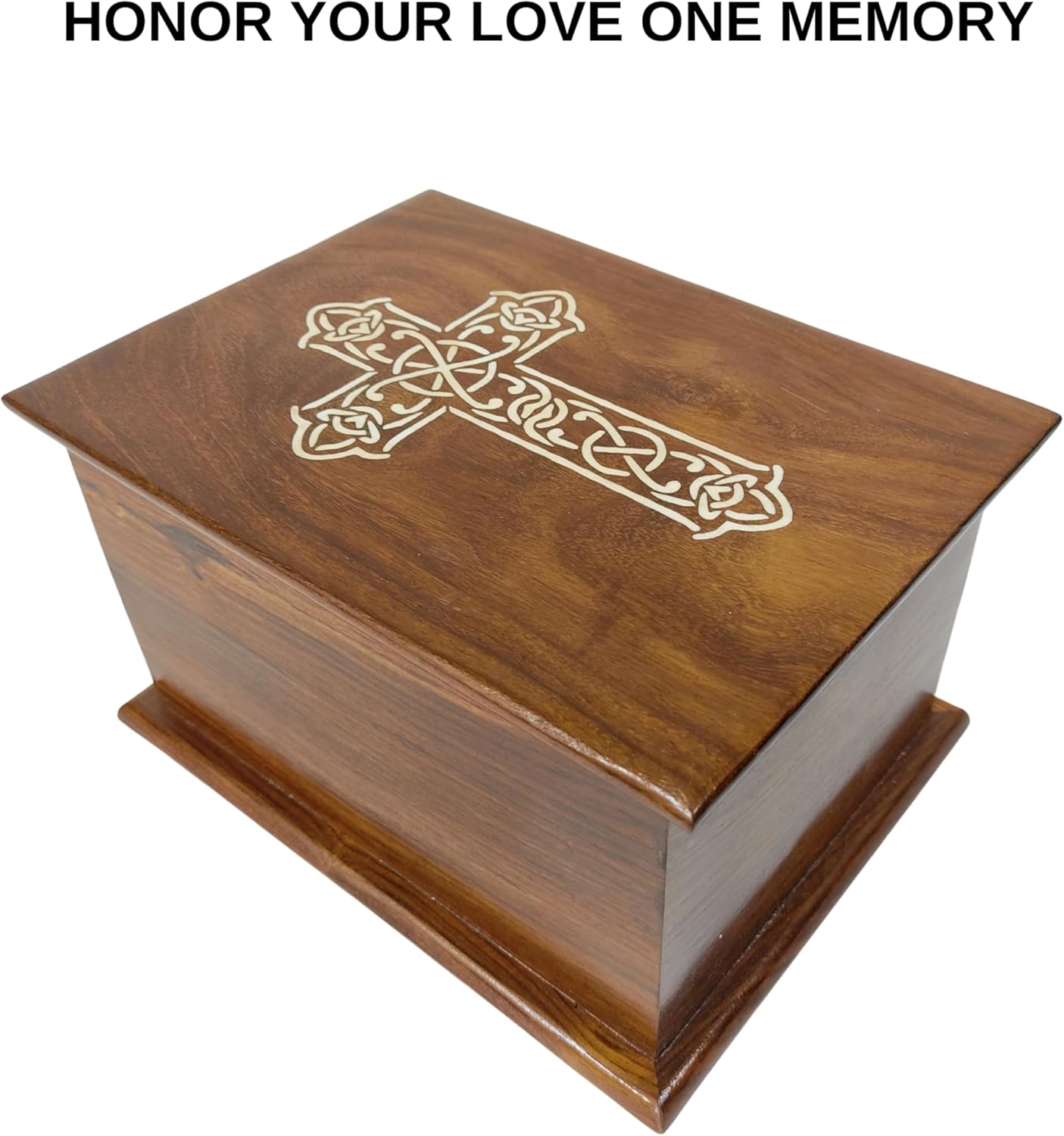 Handcrafted Wooden Urn with Black White Cross Engraving
