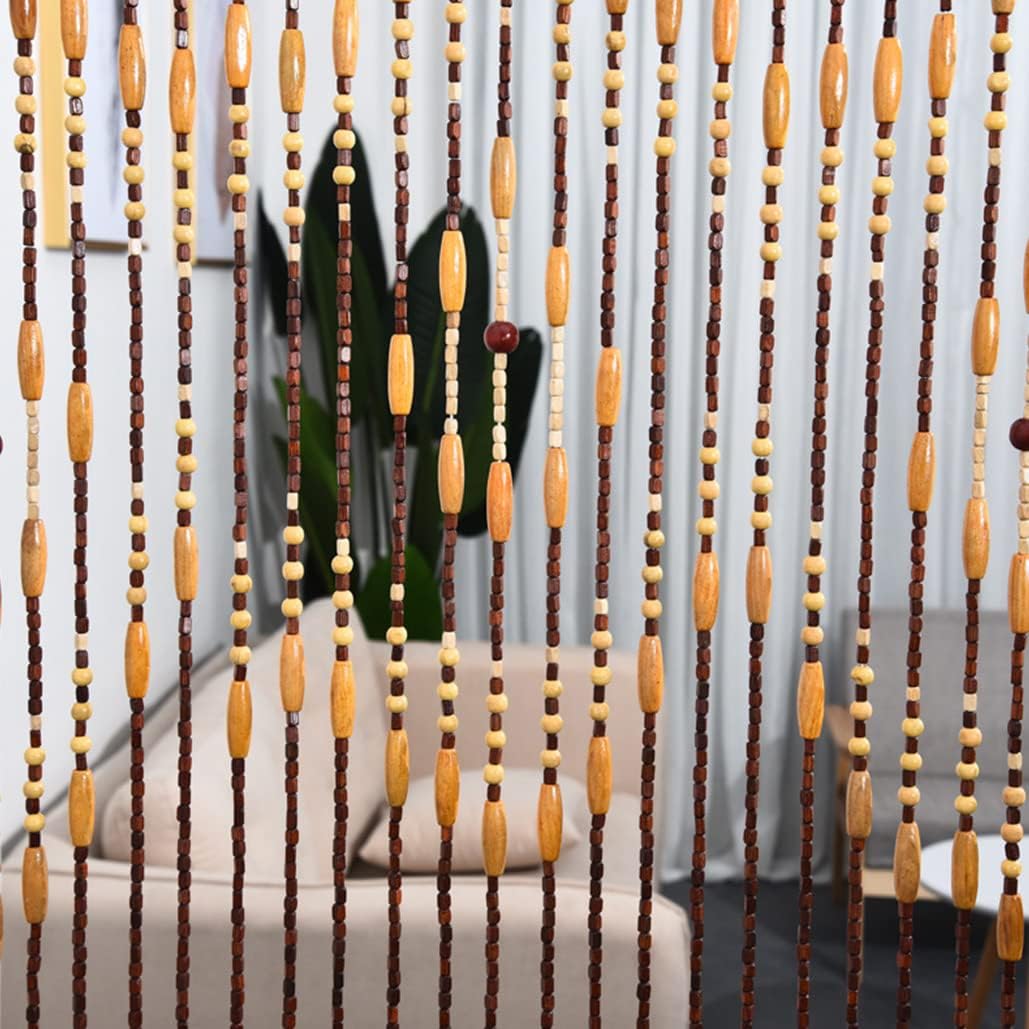 ZHOUXIAO Handcrafted Wood Beaded Curtain 90x175cm