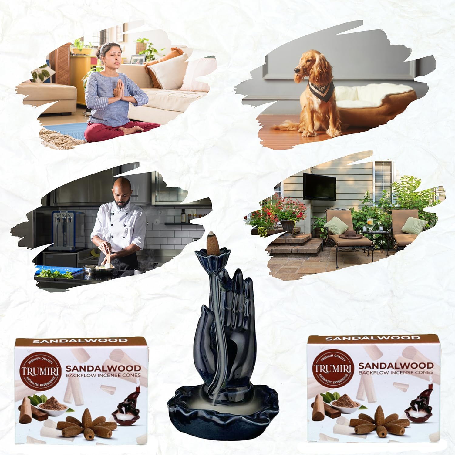 TRUMIRI Sandalwood Backflow Incense Cones - 20 pcs Dual Pack