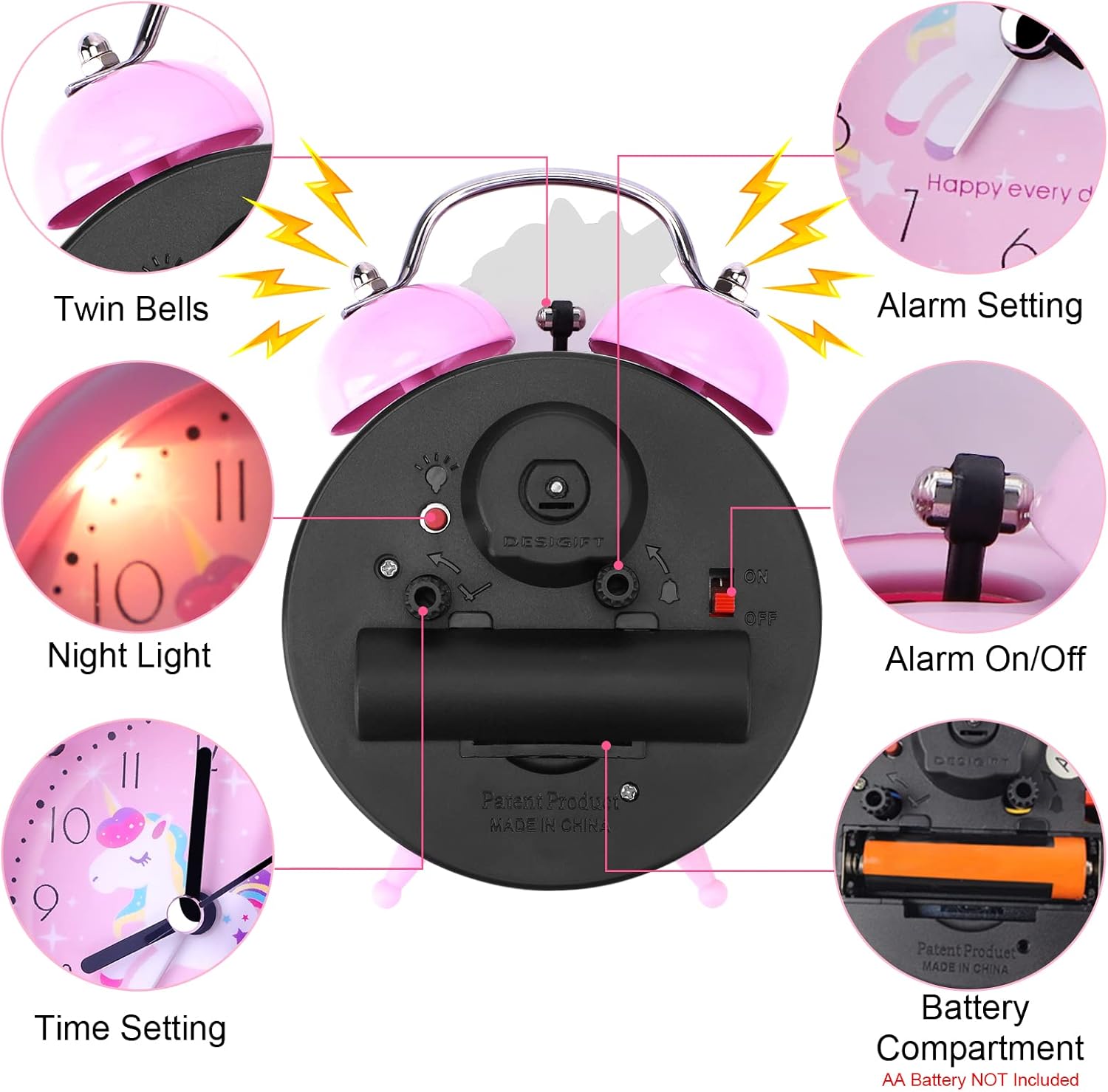QearFun Unicorn Alarm Clock for Girls Kids