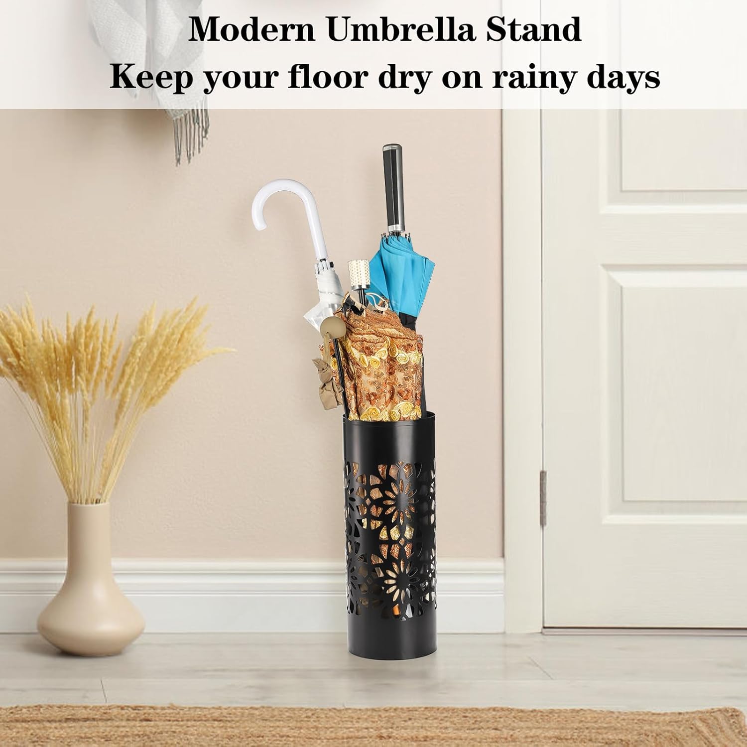 Bekith Metal Umbrella Stand Black Round Holder for Entryway Home Office