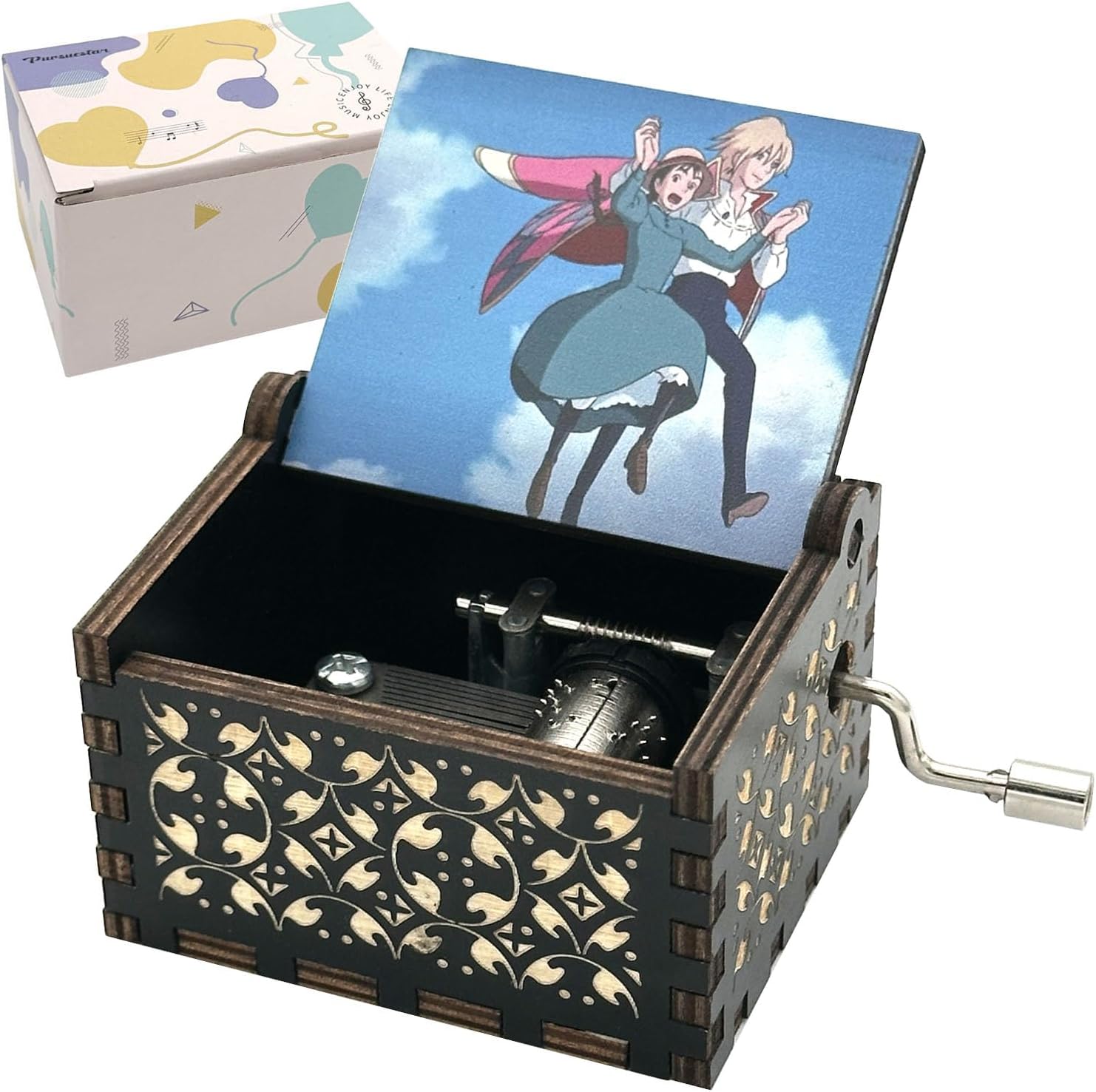 Pursuestar Howl Moving Castle Merry Go Round Wood Music Box 1