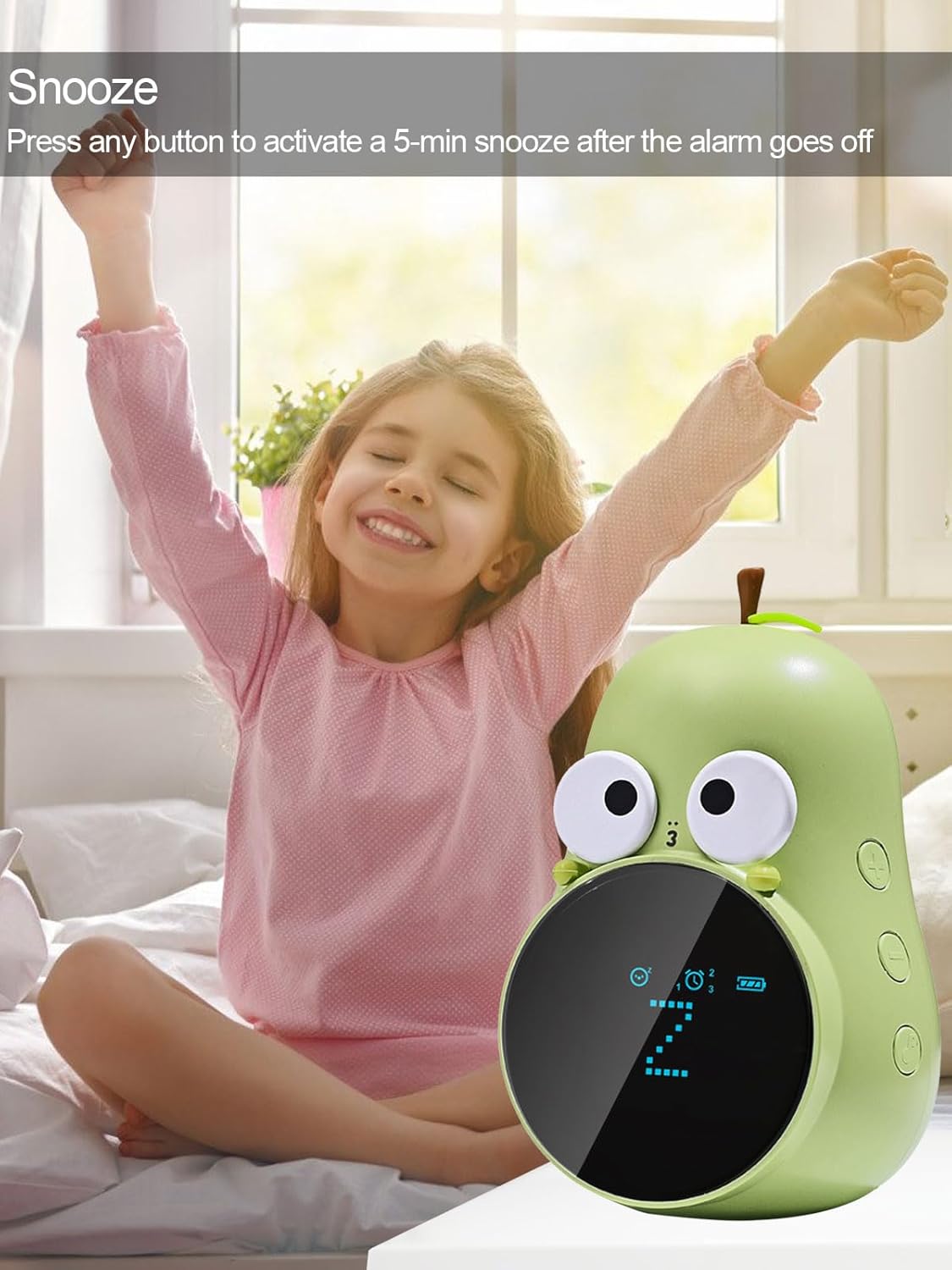 ANMONES Pear Alarm Clock for Kids Triple Alarms 5 Ringtones