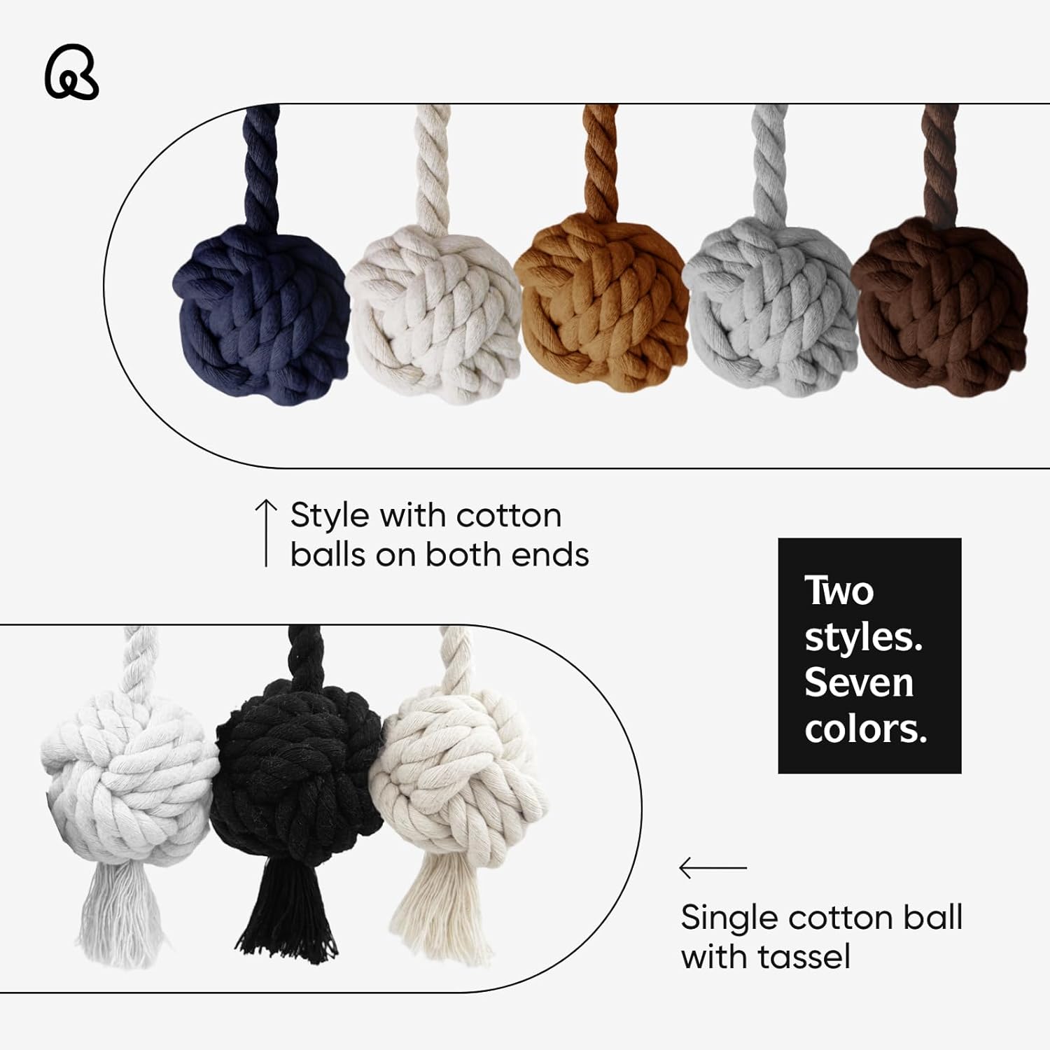 Remunkia 2 Piece Boho Curtain Tiebacks with Rope and Balls