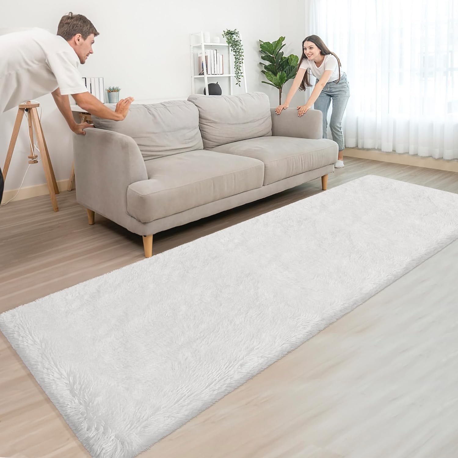 Fluffy Runner Rug for Kids Bedroom 3x10ft White