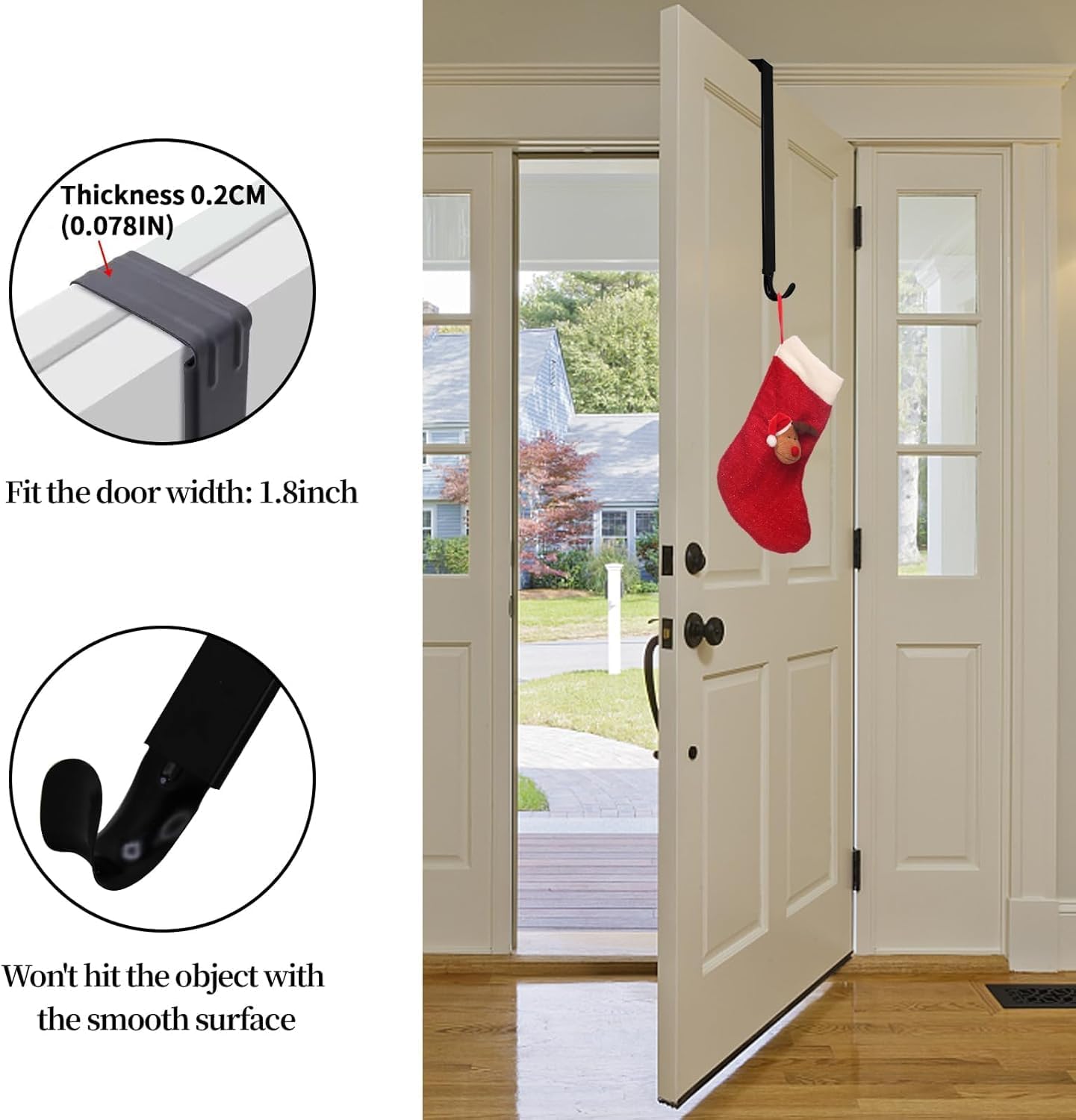 Adjustable Wreath Hanger for Front Door 15-25 Inches Black