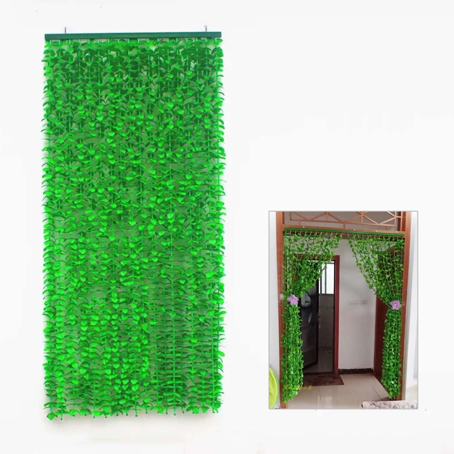 Green Leaves Bamboo Beaded Curtain 35 x 55