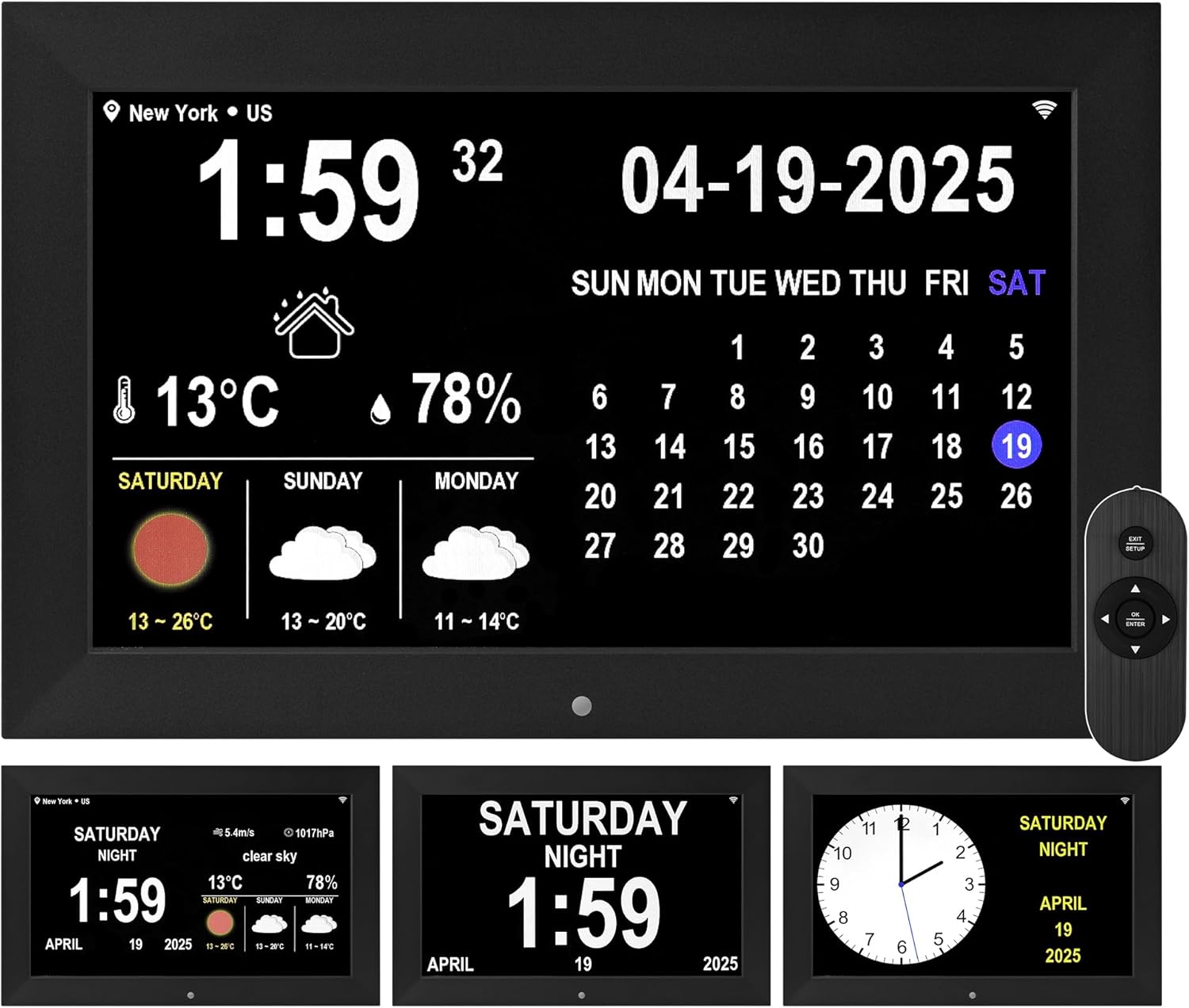 WiFi Digital Wall Clock with Weather and Dementia Alarm