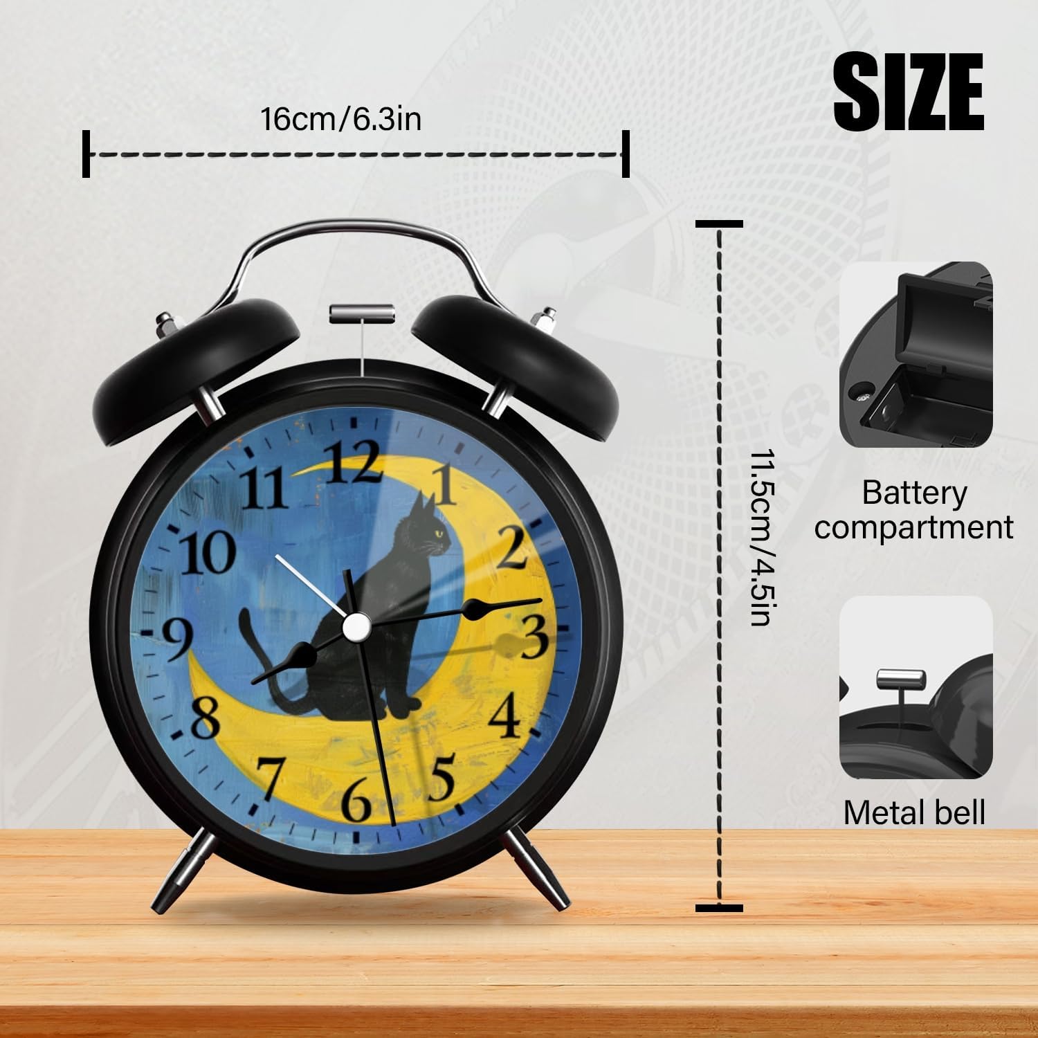 Kyvita Analog Alarm Clock with Night Light and Silent Movement