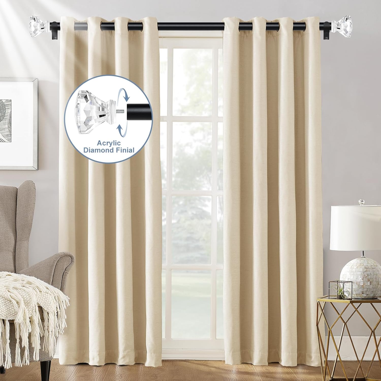 TVWOO Matte Black Crystal Window Rods 66-120 Inch