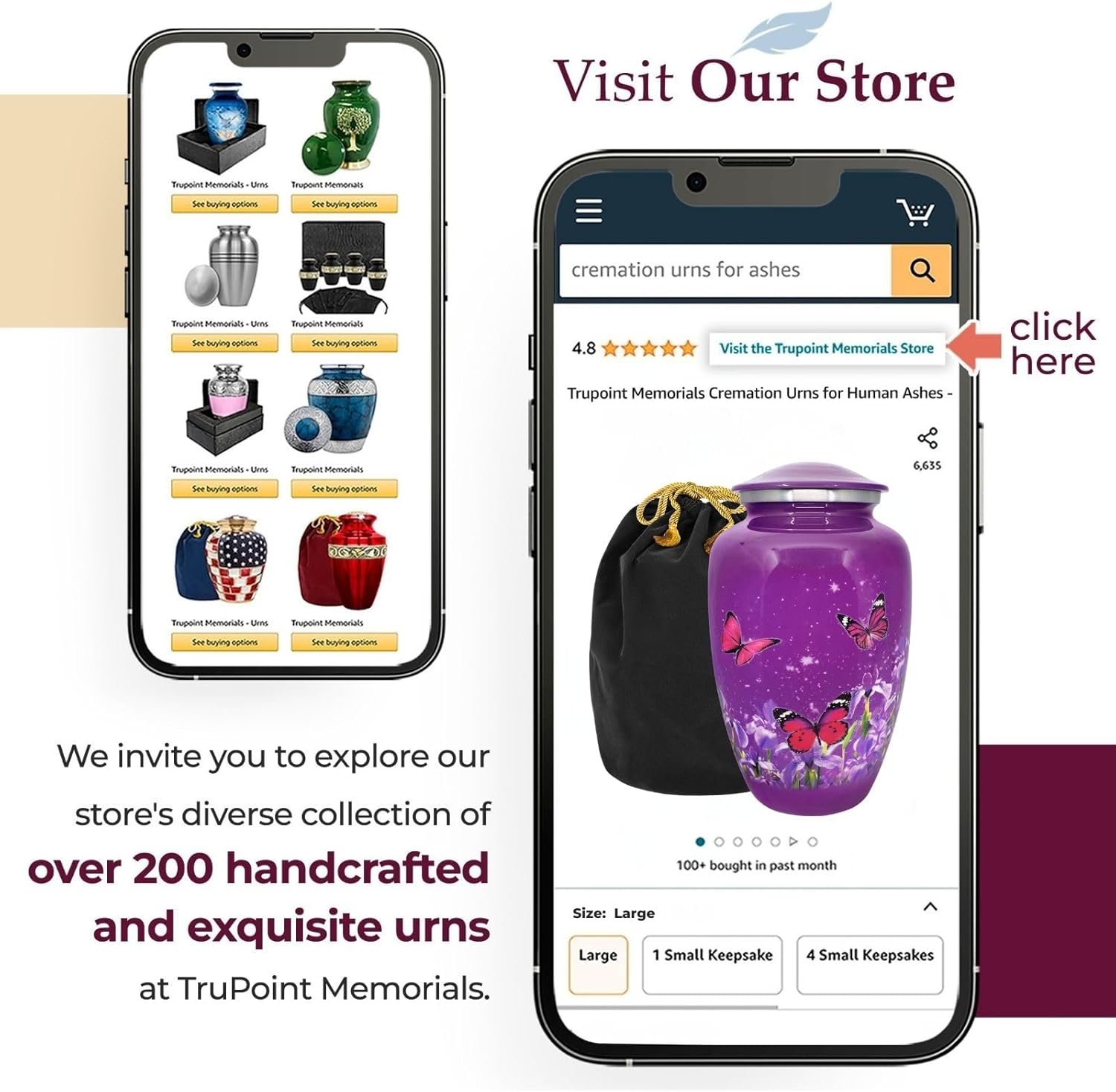 Trupoint Memorials Purple Butterfly Cremation Urn