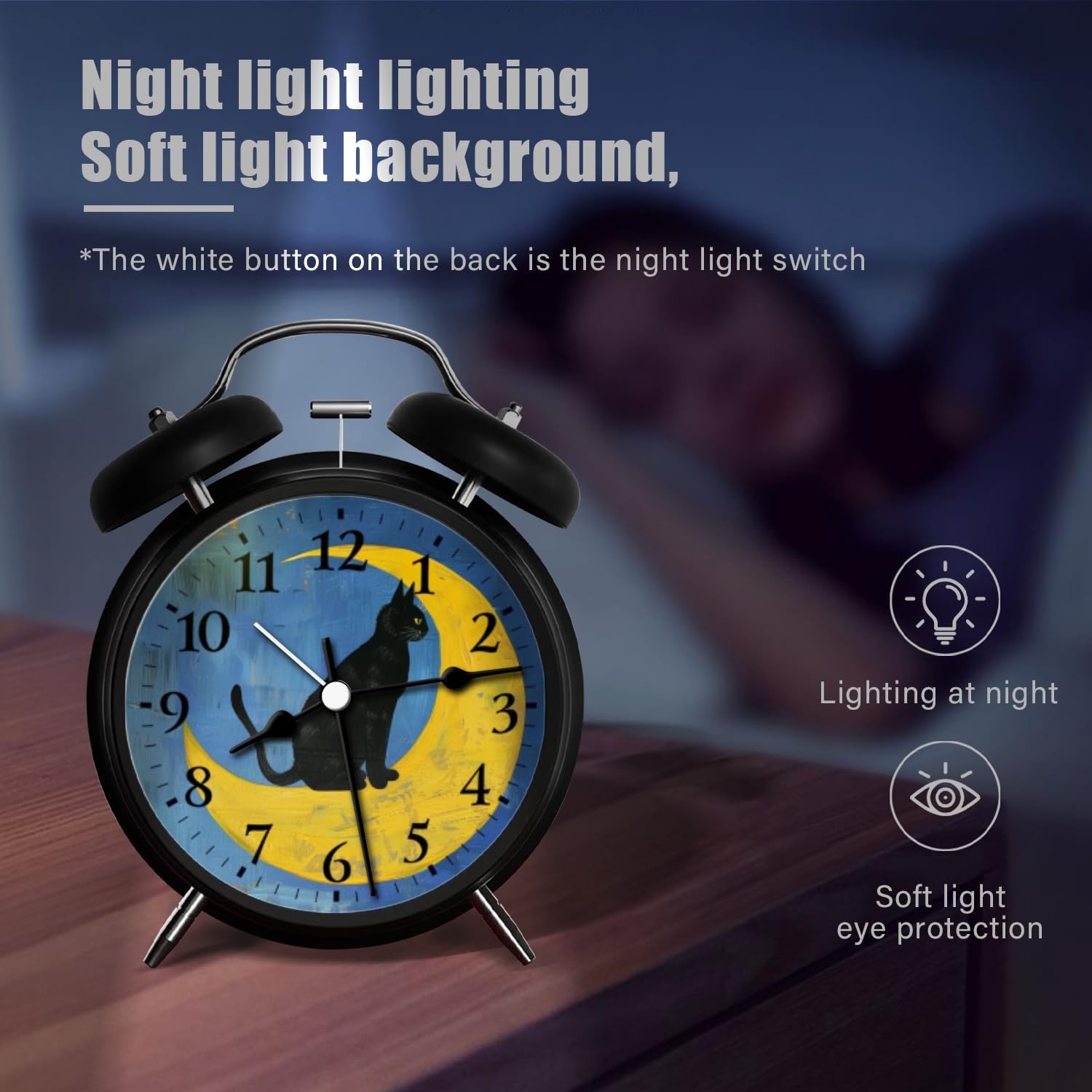 Kyvita Analog Alarm Clock with Night Light and Silent Movement