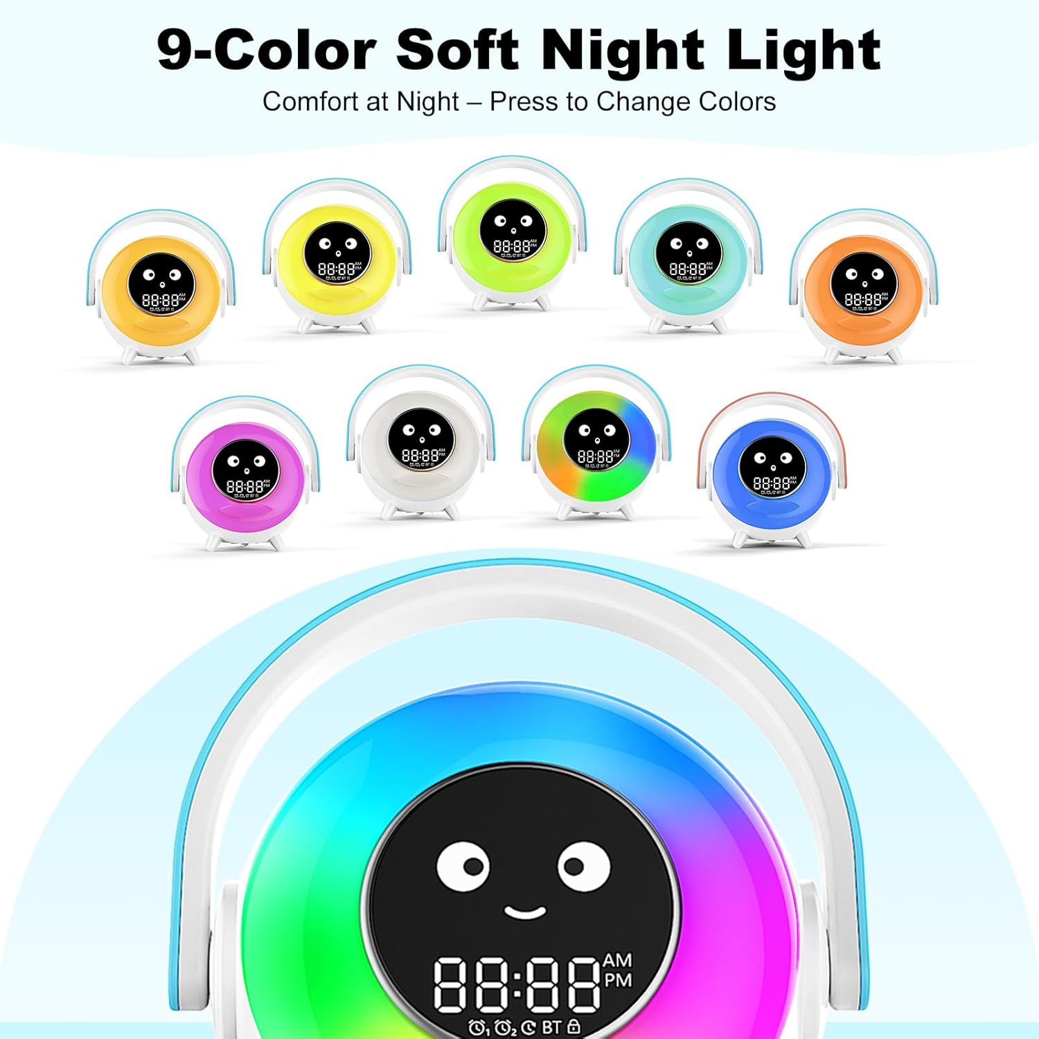 Cute RGB Alarm Clock with Night Light and Bluetooth for Kids