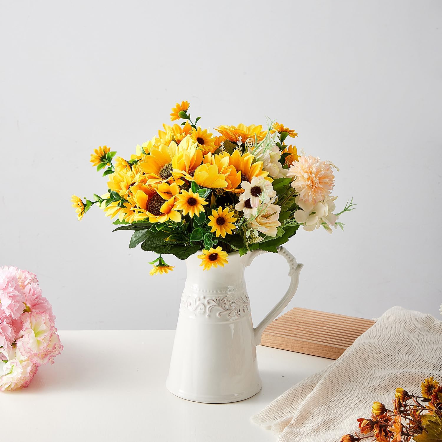 White Ceramic Pitcher Vase 85 Inch Farmhouse Decor Jug
