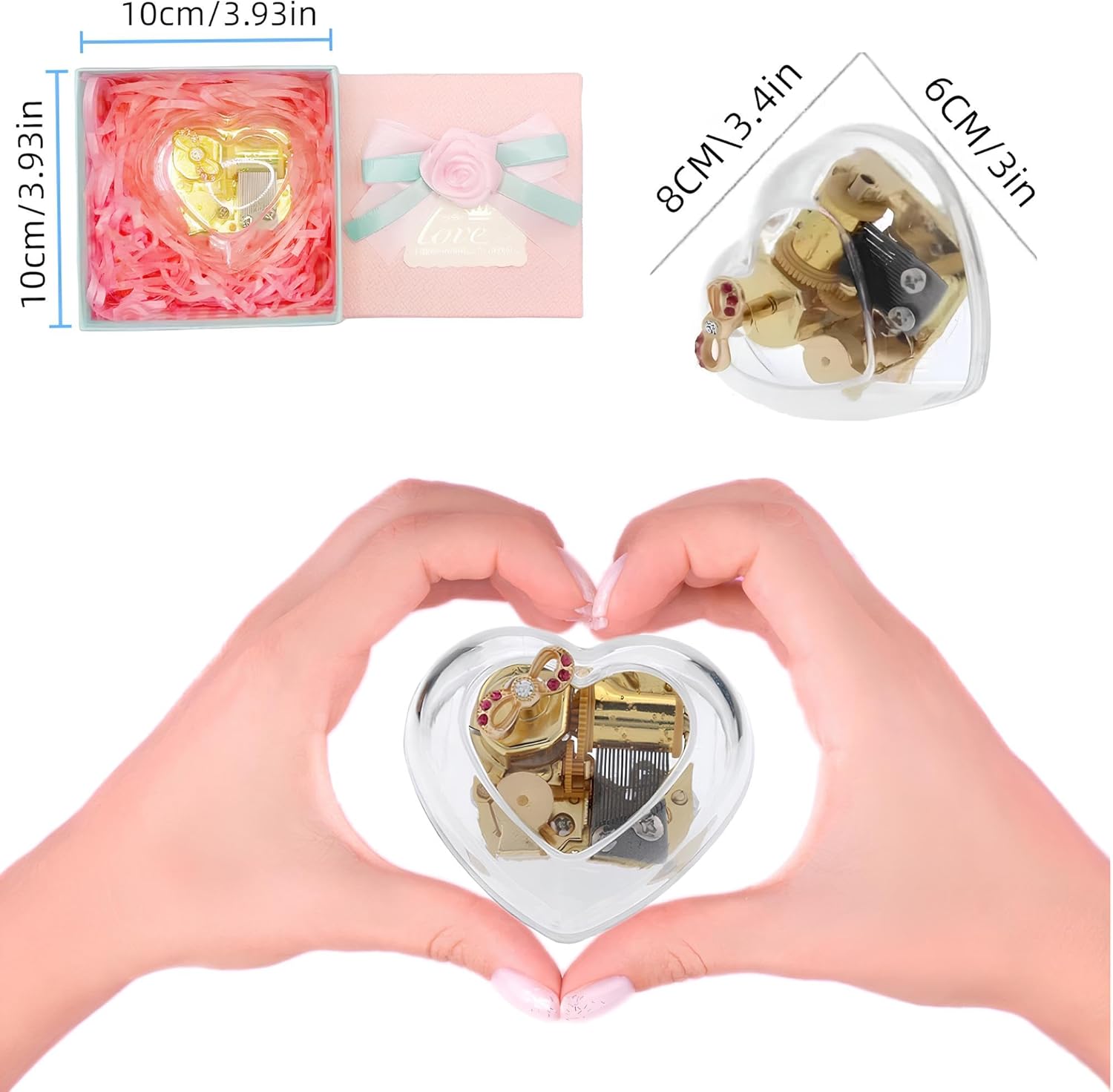 Heart Shaped Acrylic Music Box Wind Up Gift for Girls Women