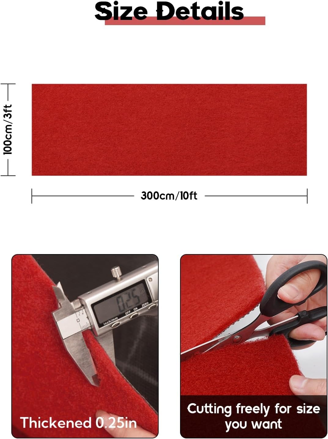 Socomf Red Carpet Runner 3x10 ft Dark Red Non-Slip Aisle Rug