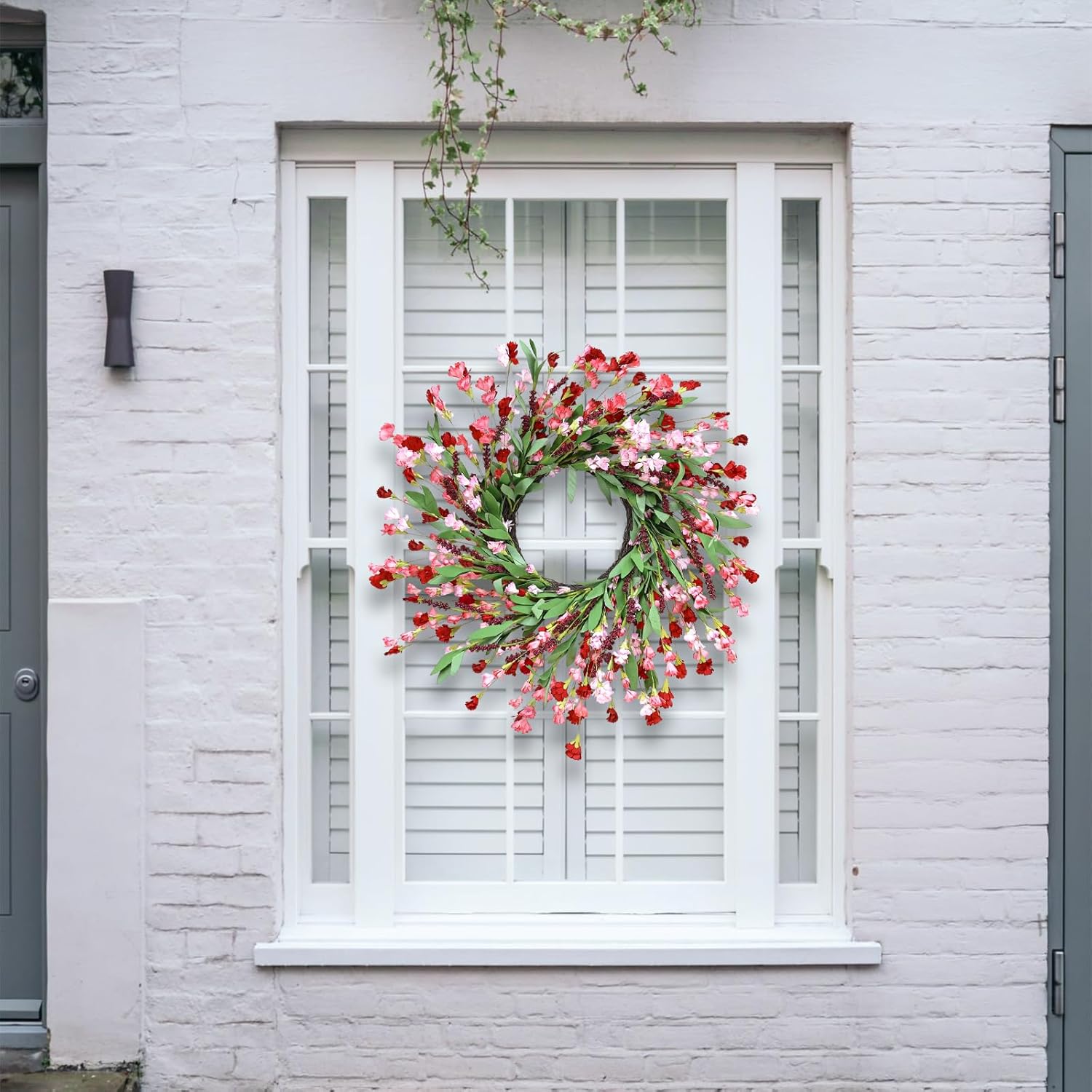 24 Inch Artificial Spring Wreath Red Pink